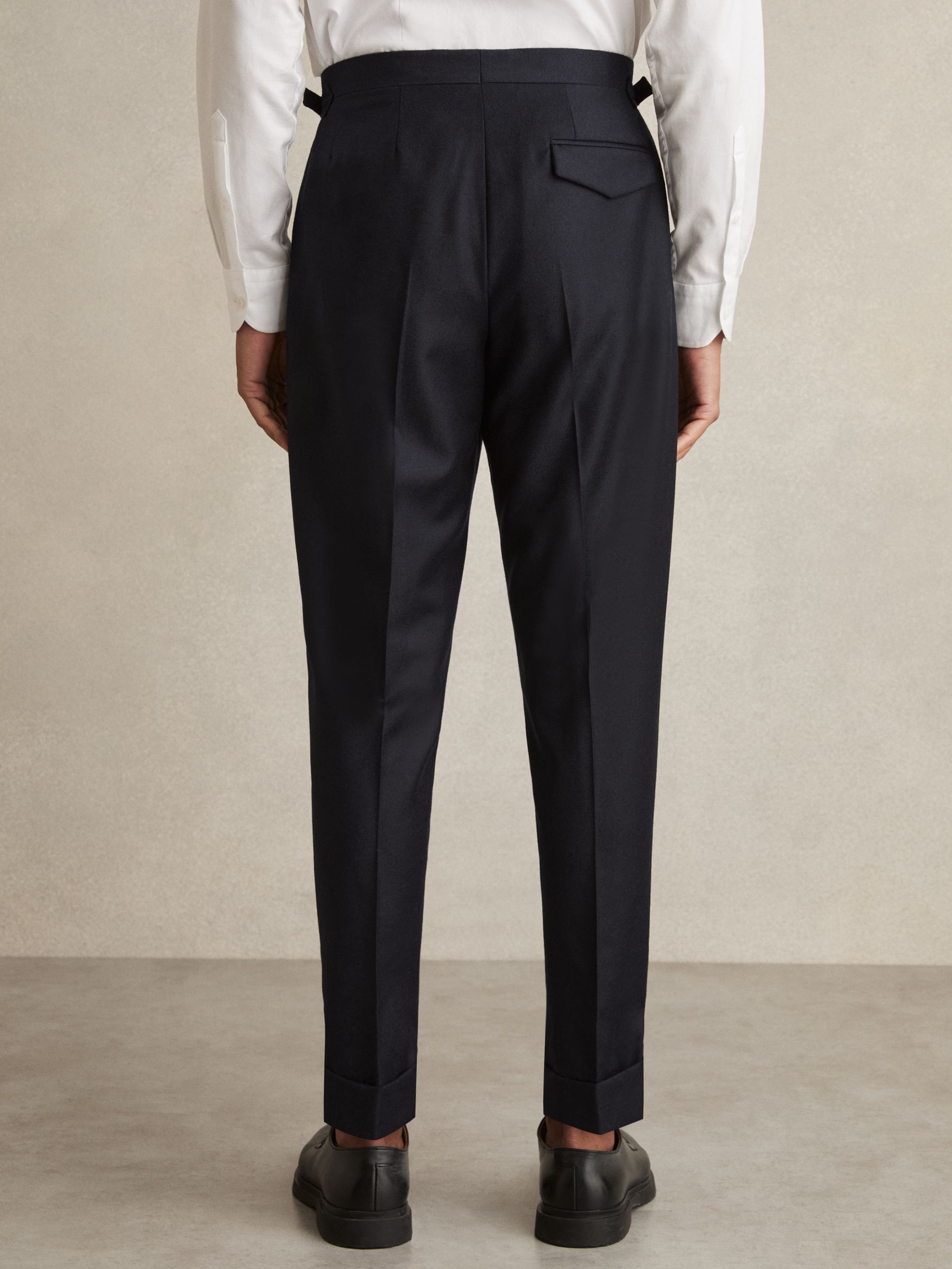 Stretch Cotton Tapered Trousers in Navy