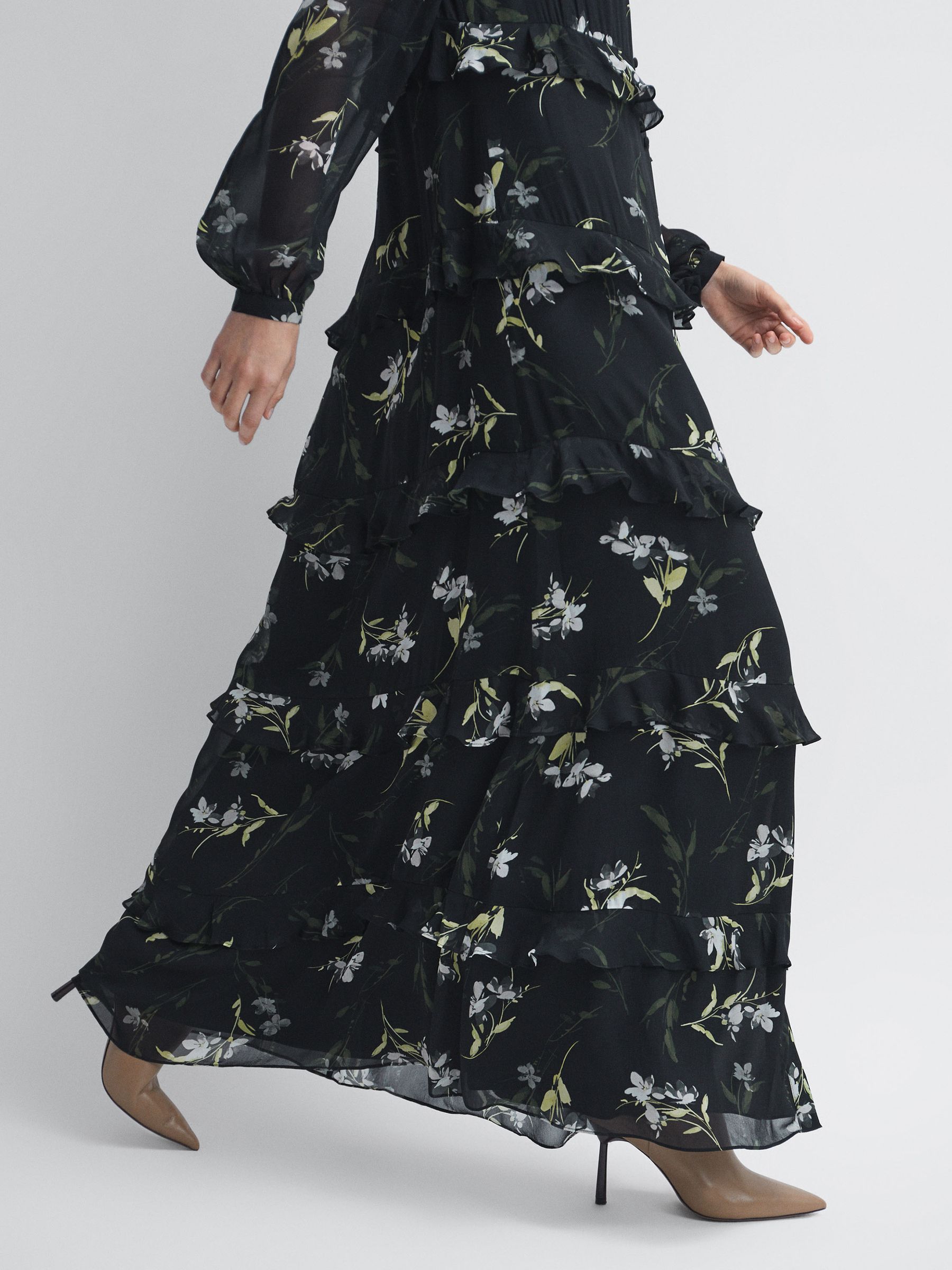 Florere Floral Tiered Maxi Dress in Black