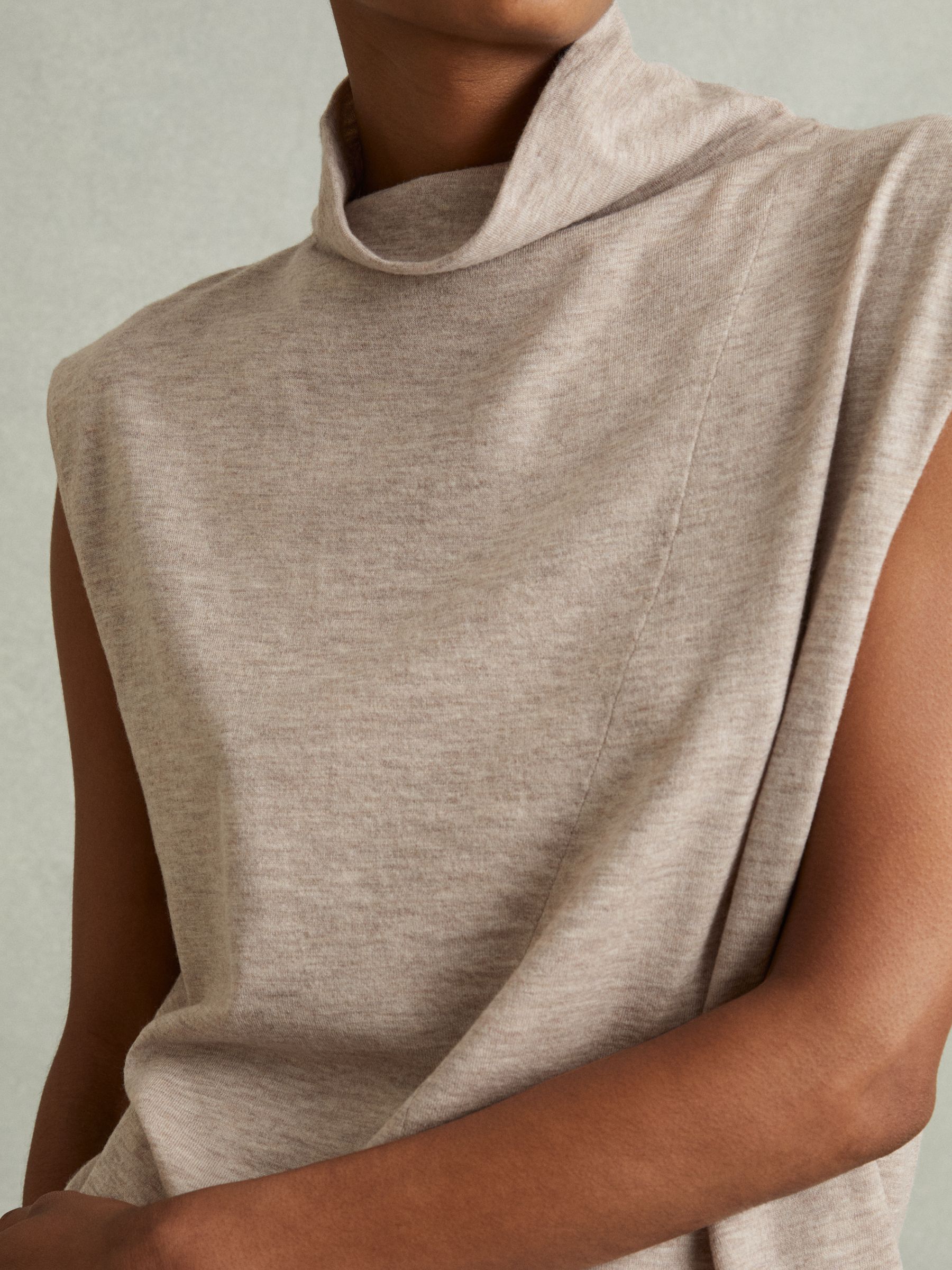 Knitted Wool-Cashmere Blouson Top Midi Dress in Neutral