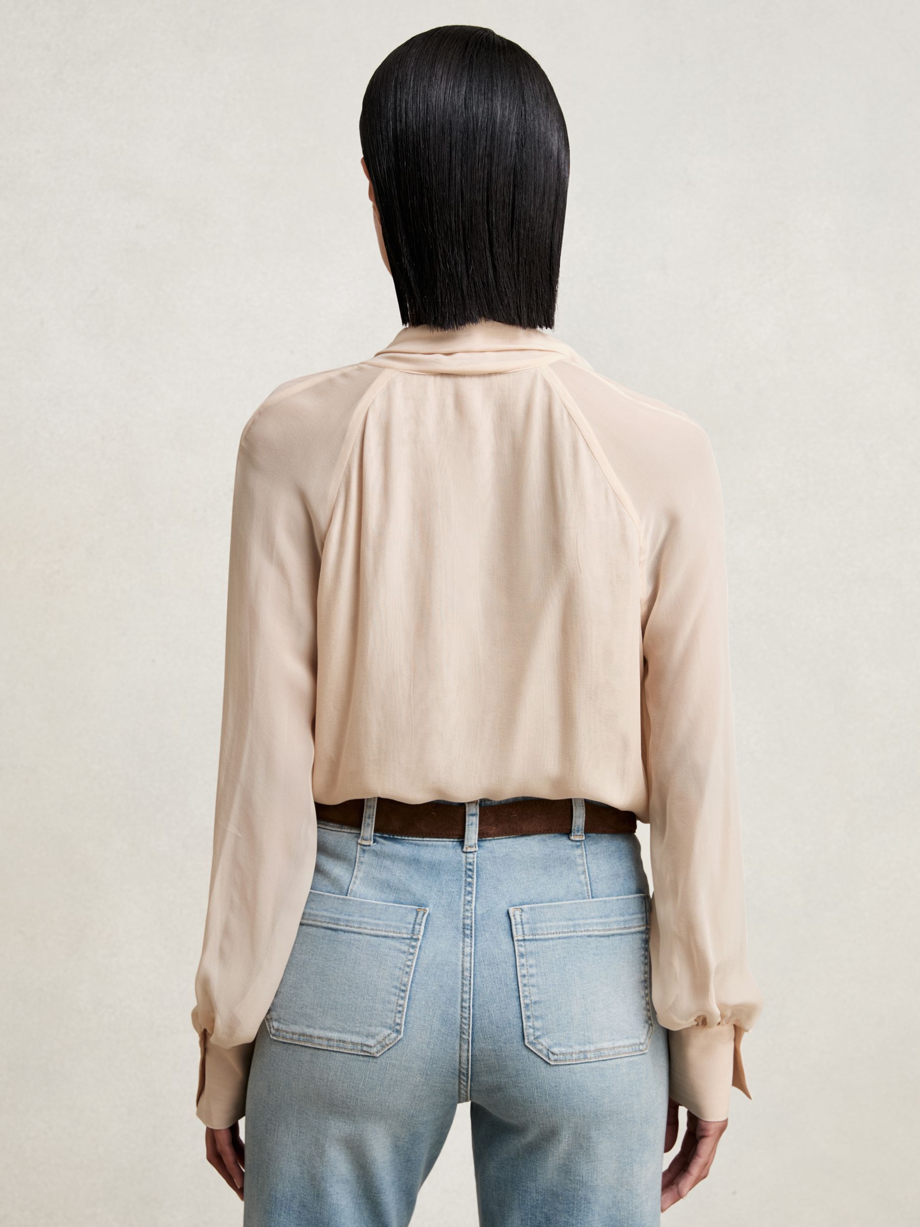 Silk-Blend Chiffon Tie-Neck Blouse in Pale Pink