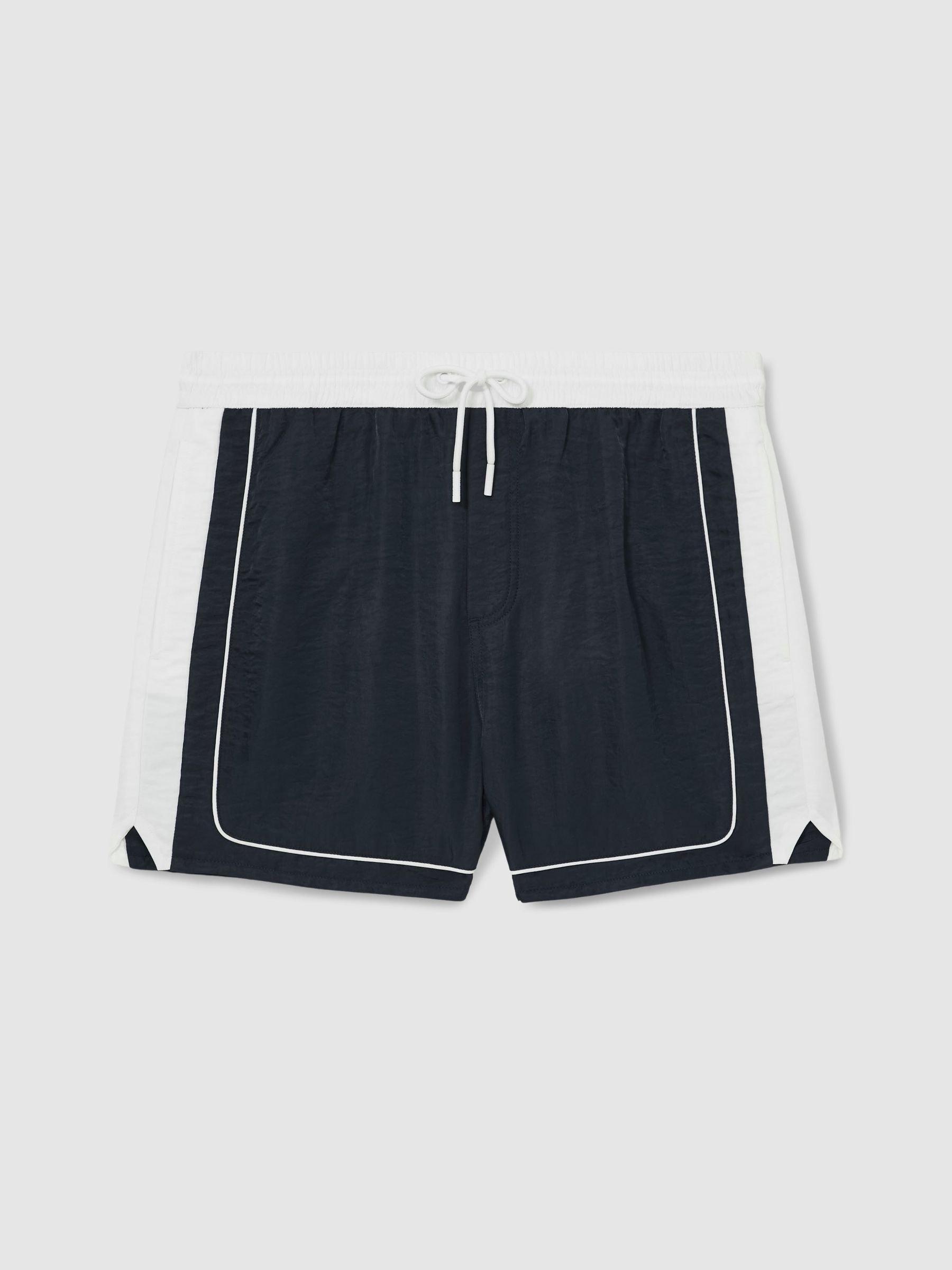 Colour-Block Piped-Trim Swim Shorts in Navy/White
