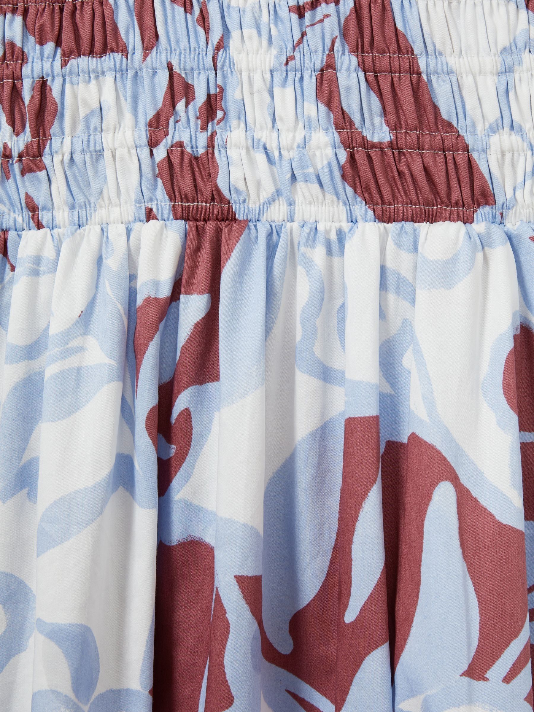 100% Cotton Poplin Floral-Print Midi Dress in Blue