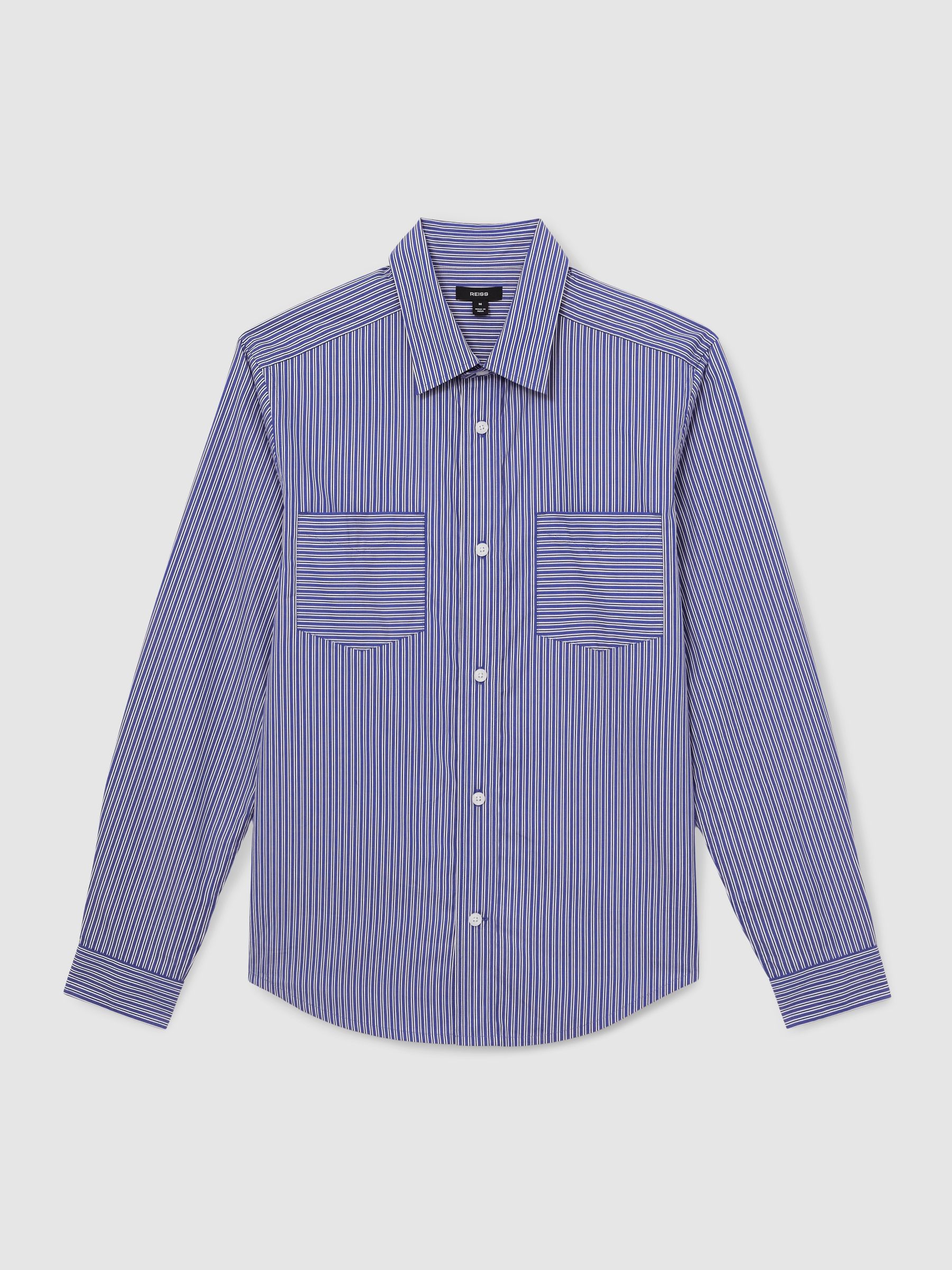 Cotton-Poplin Stripe Twin-Pocket Shirt in Blue/White