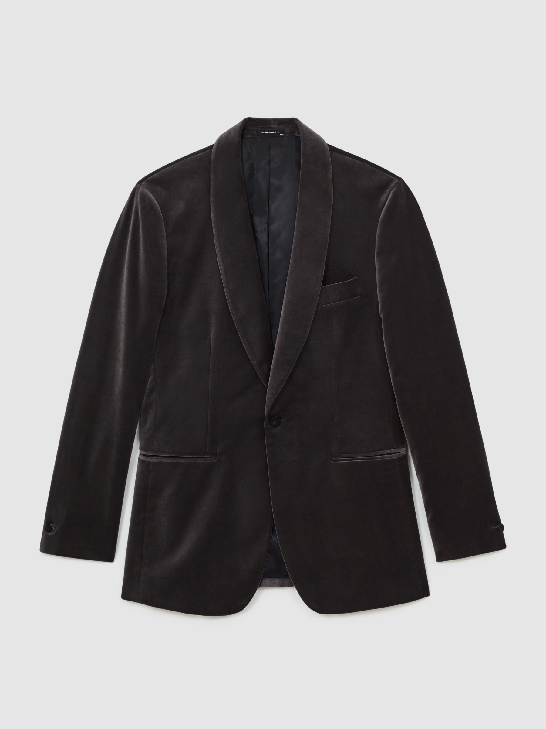 Single-Breasted Velvet Blazer Regular-Fit in Grey