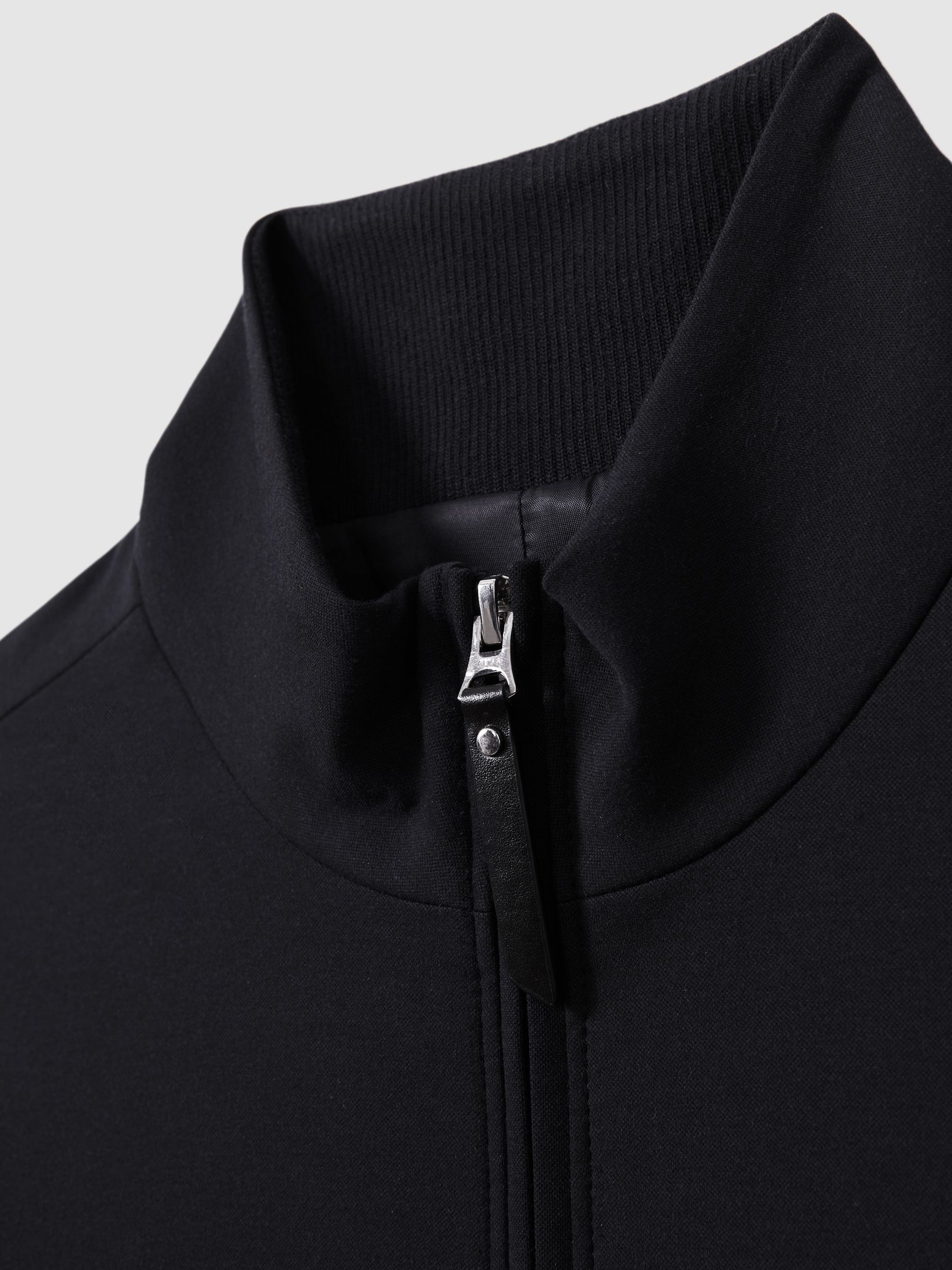 Elasticated Hem Zip-Front Bomber Jacket in Navy