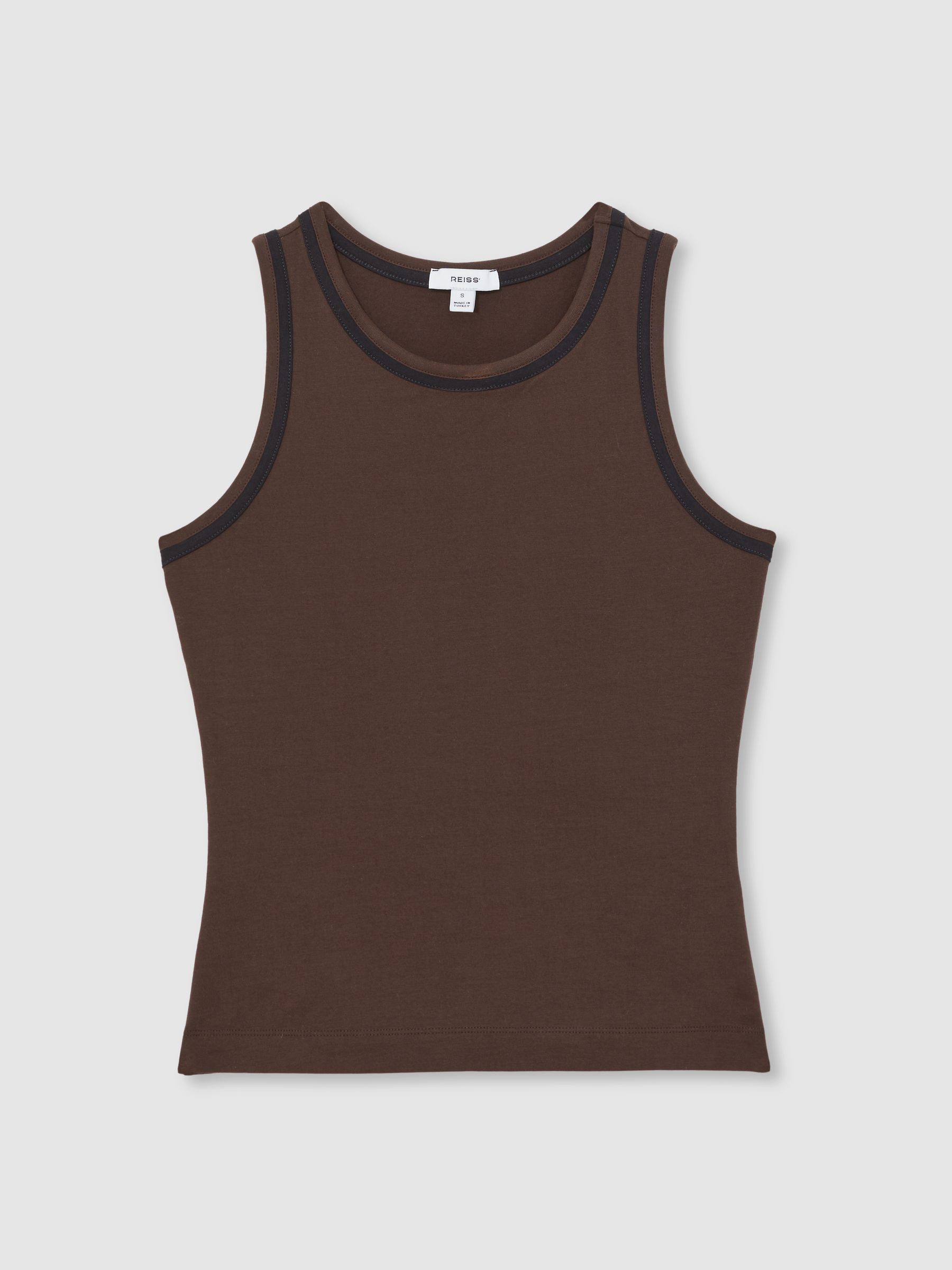 Stretch-Cotton Jersey Tipped Vest in Chocolate Brown/Black