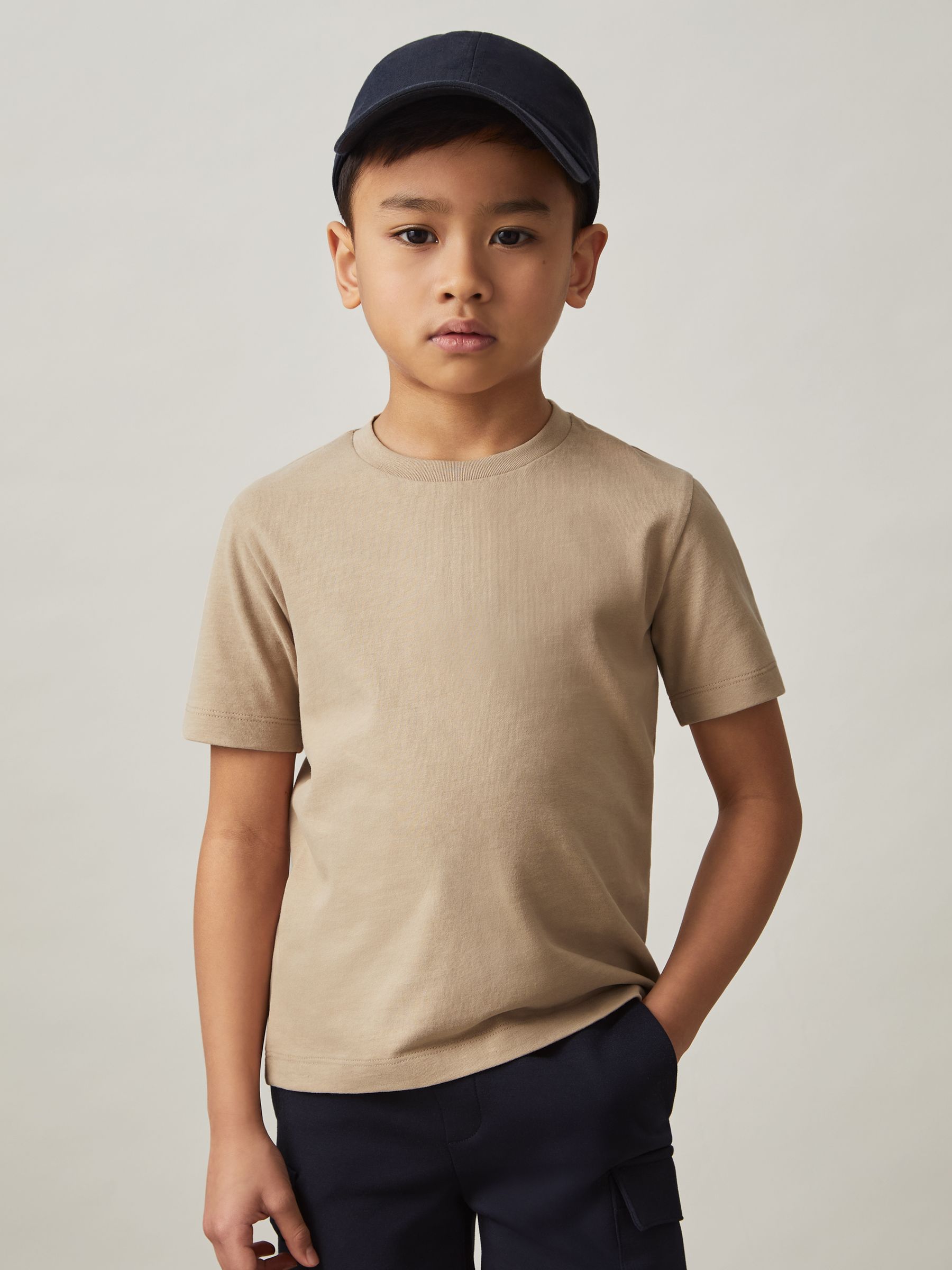 9-13 yrs Cotton Crew-Neck T-Shirt in Stone