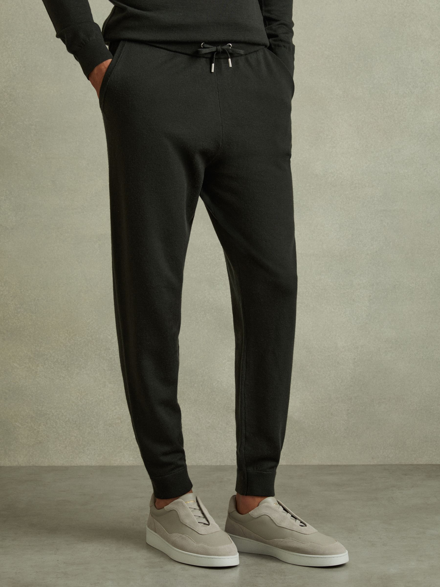 Merino Wool Blend Drawstring Joggers in Dark Military Green