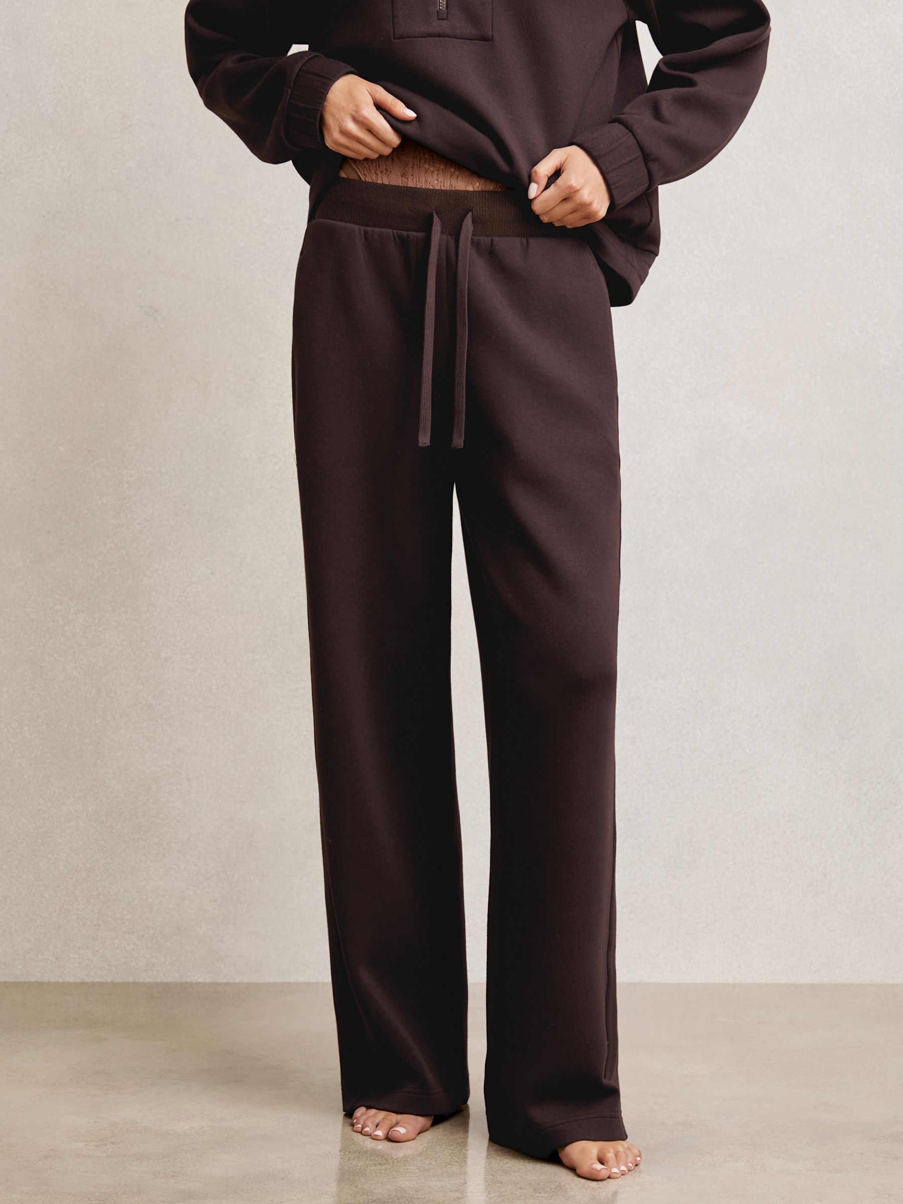 Petite Wide-Leg Interlock Drawstring Joggers in Plum