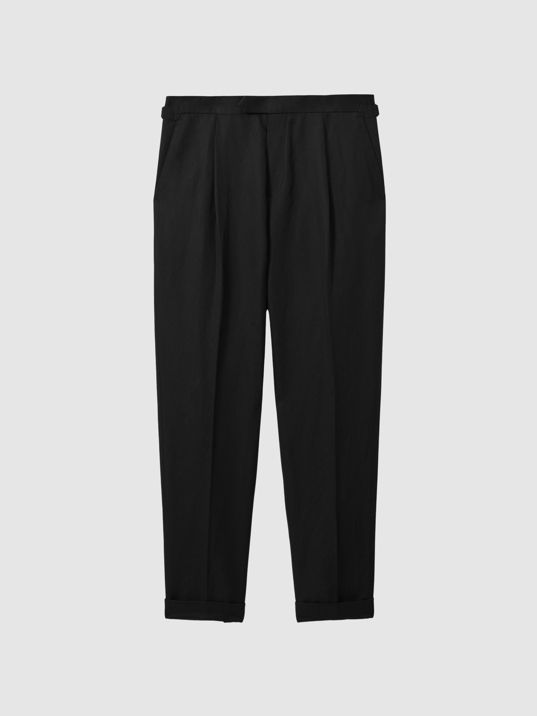 Relaxed Cropped Trousers with Turned-Up Hems in Black