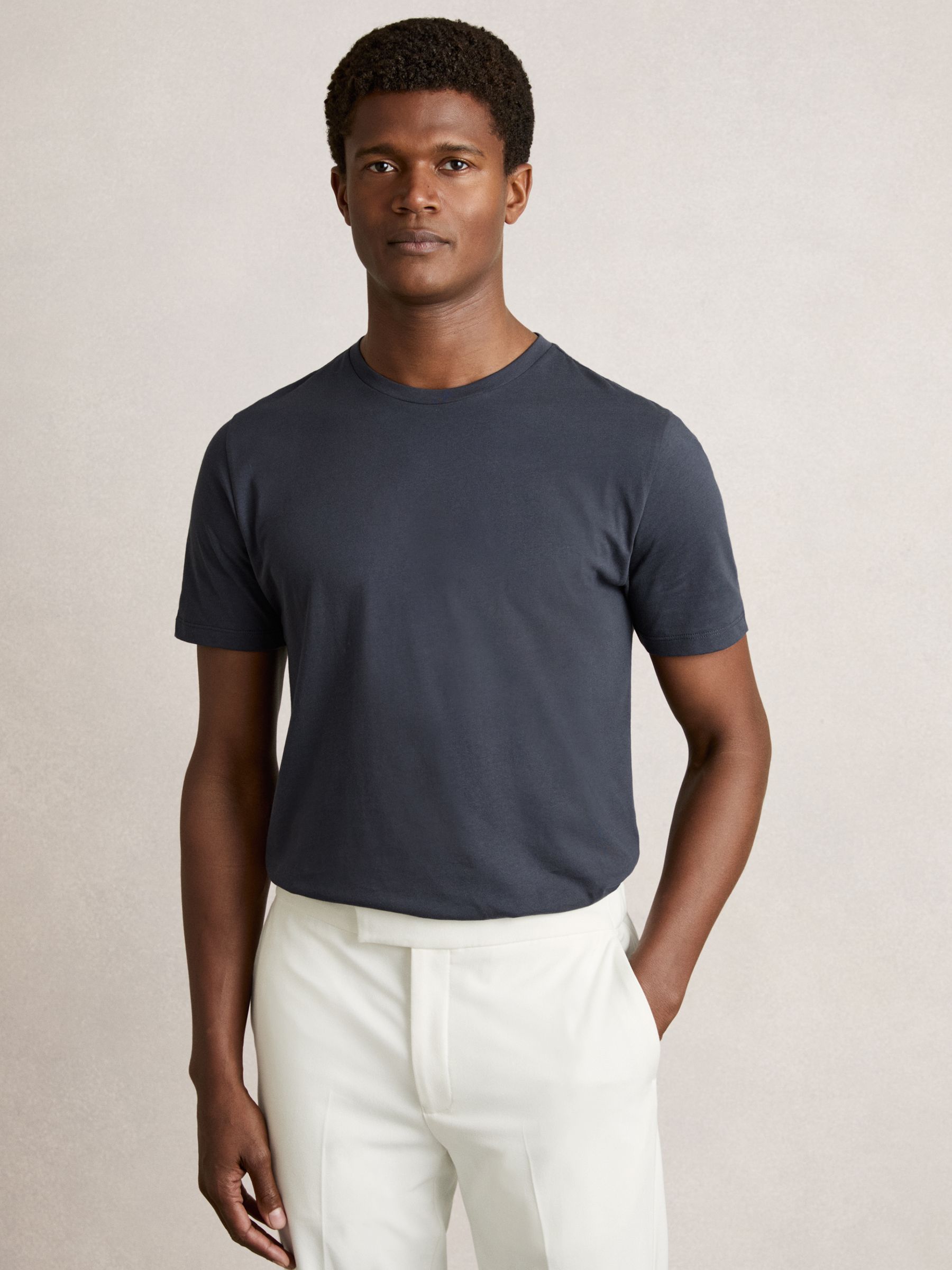 Cotton Crew-Neck T-shirts 3 Pack in White/Navy/Airforce Blue