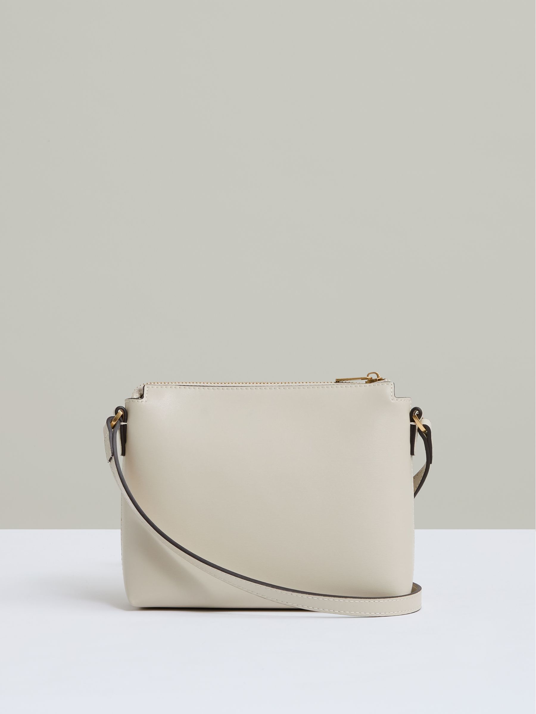 Leather Sculpted-Hardware Cross-Body Bag in Off White