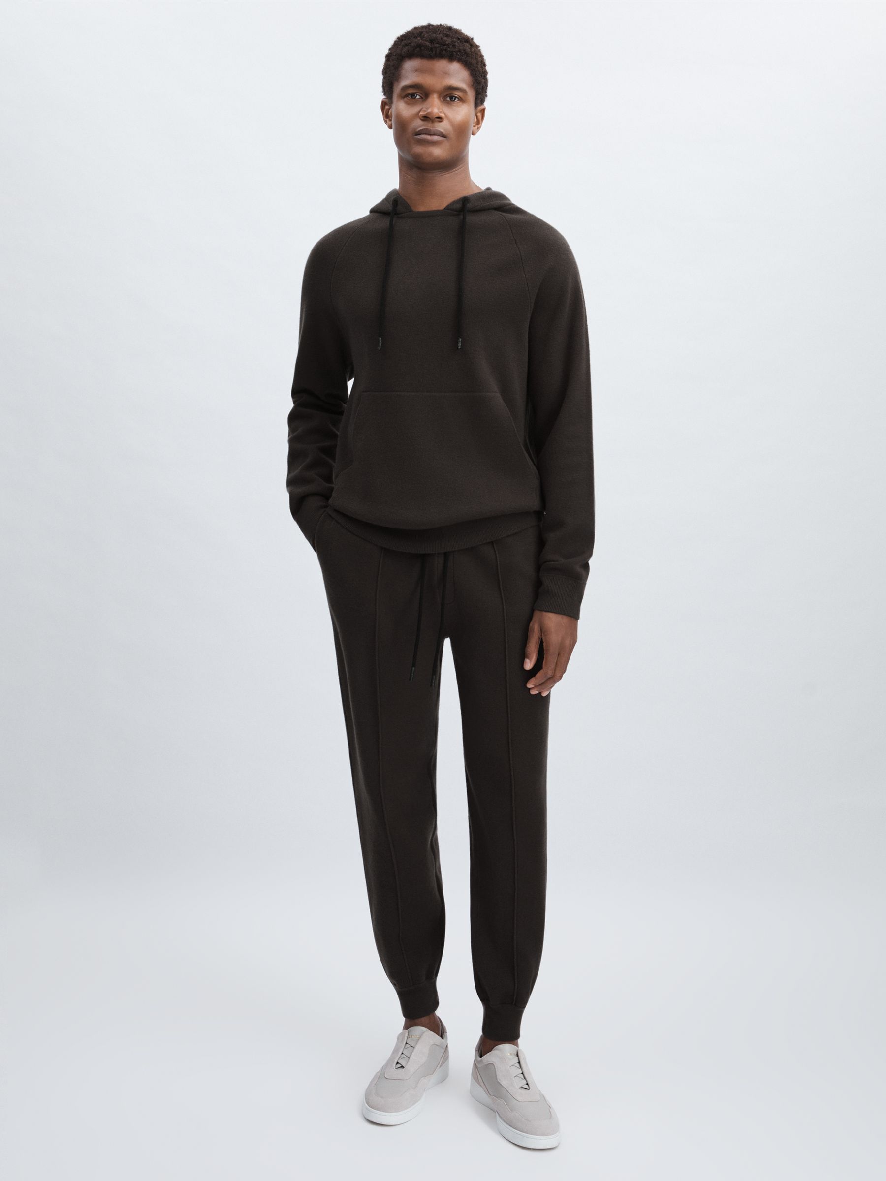 Paige Drawstring Knitted Hoodie in Dark Grey