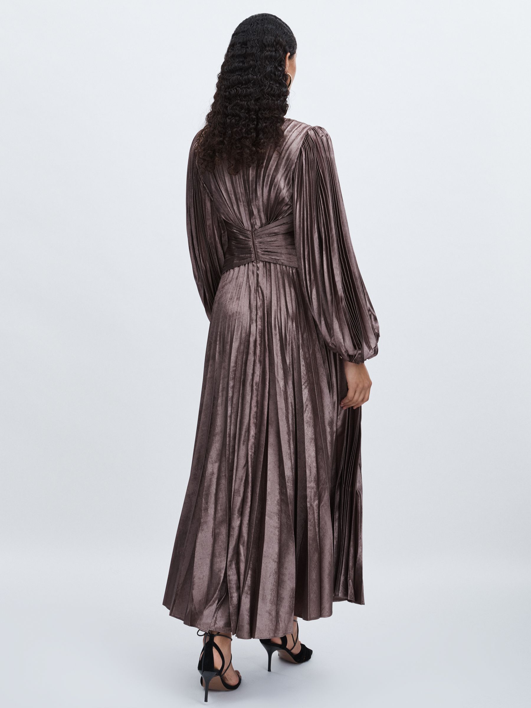 Acler Satin Pleated Midi Dress in Coffee