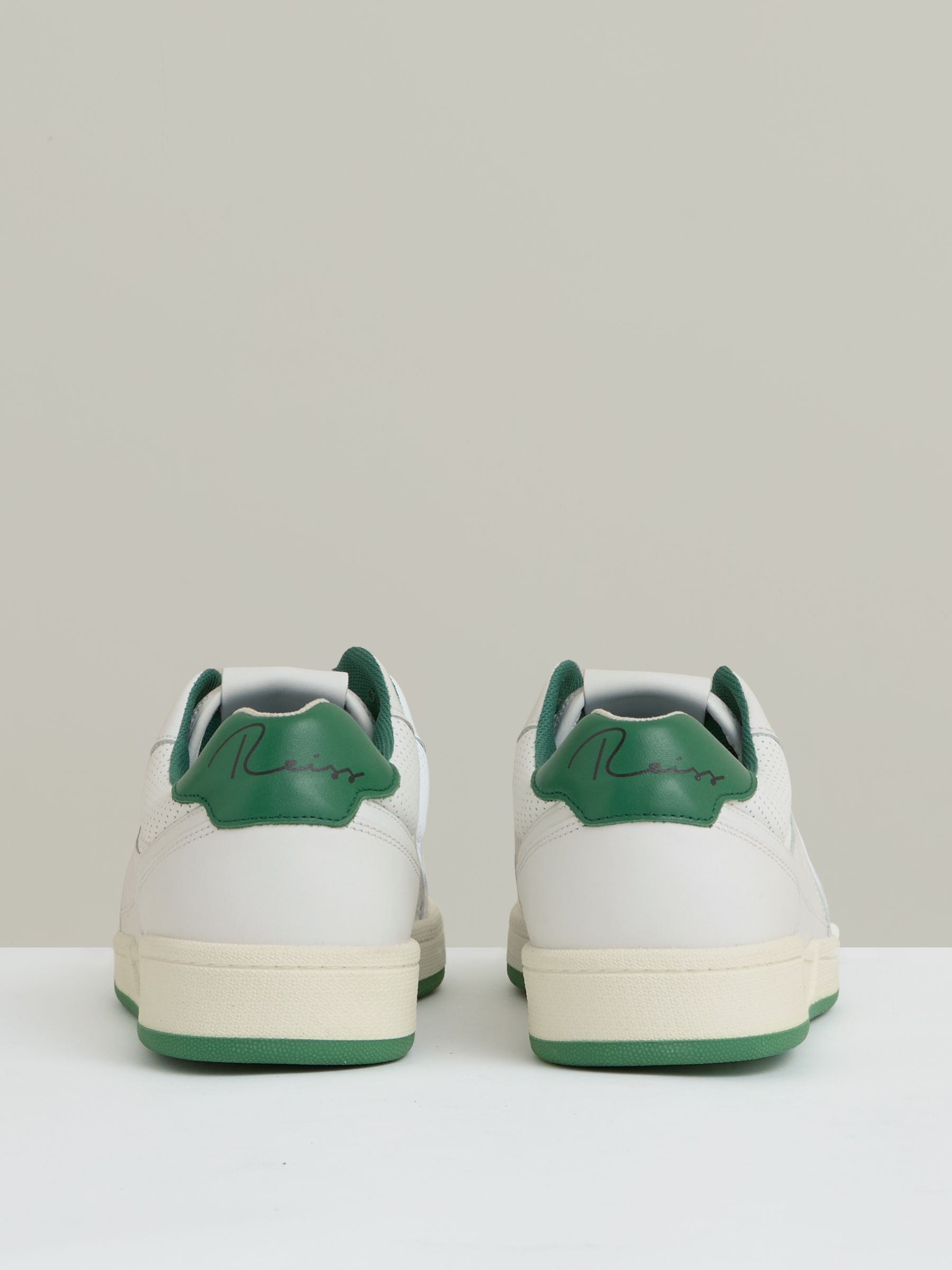 Leather Low Top Trainers in White/Green
