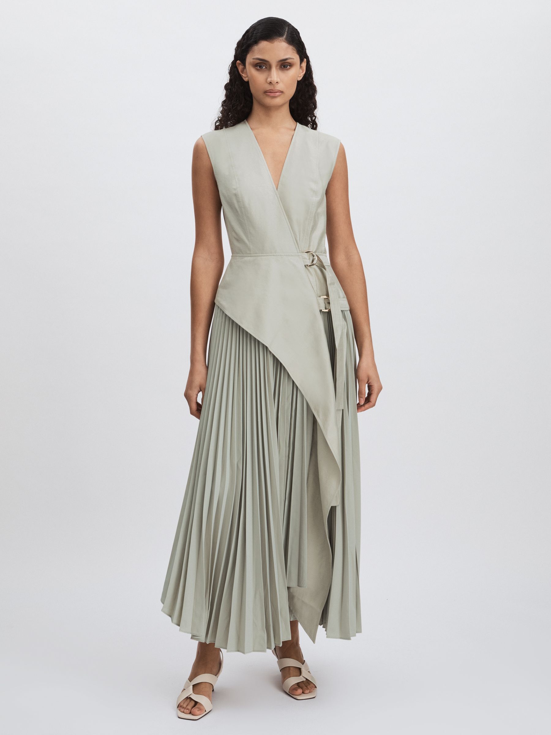 Acler Ellenbrook Wrap Maxi Stone Grey Dress with Pleated Skirt in Stone Grey