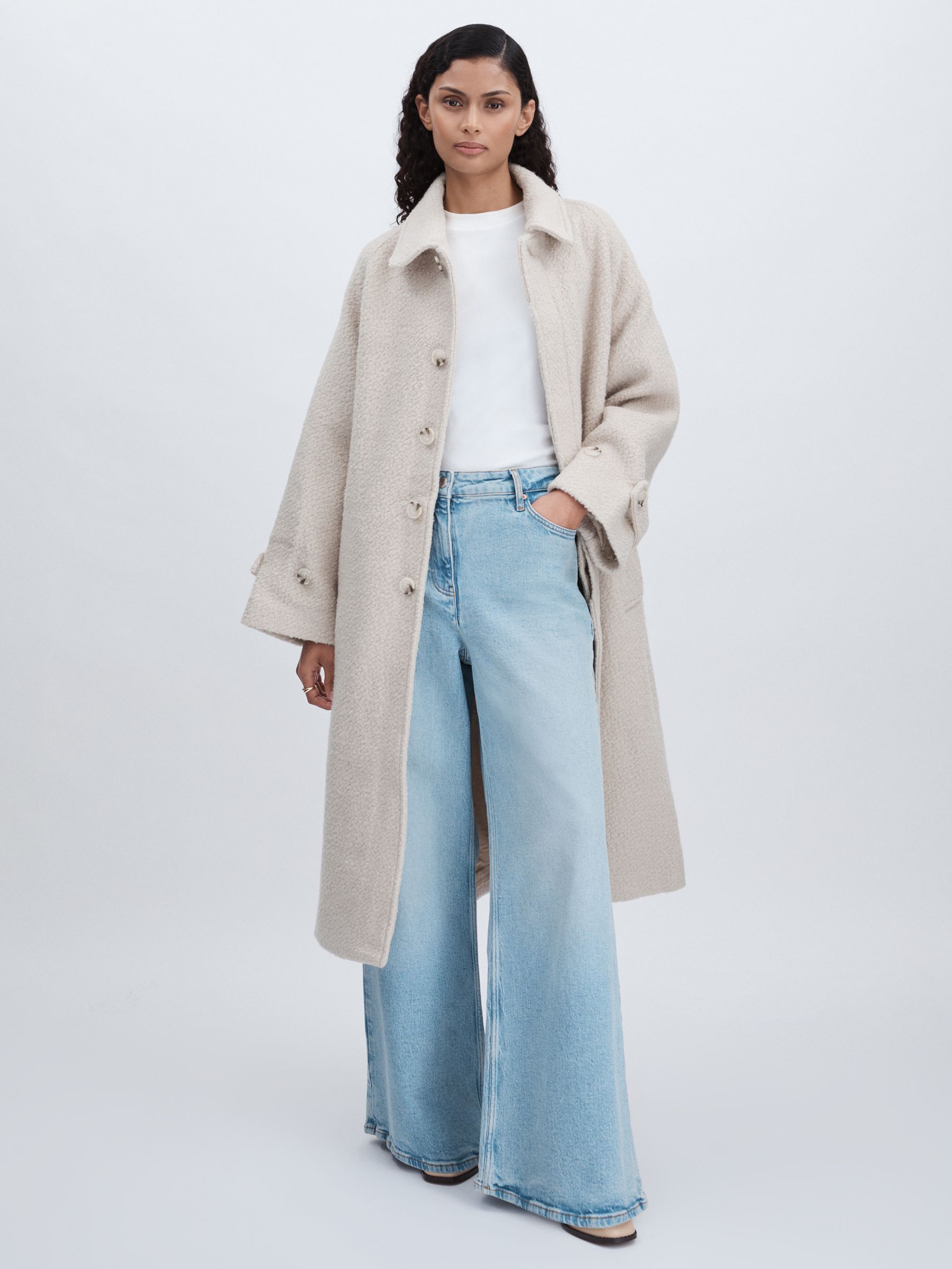 Meotine Wool-Blend Bouclé Coat in Cream