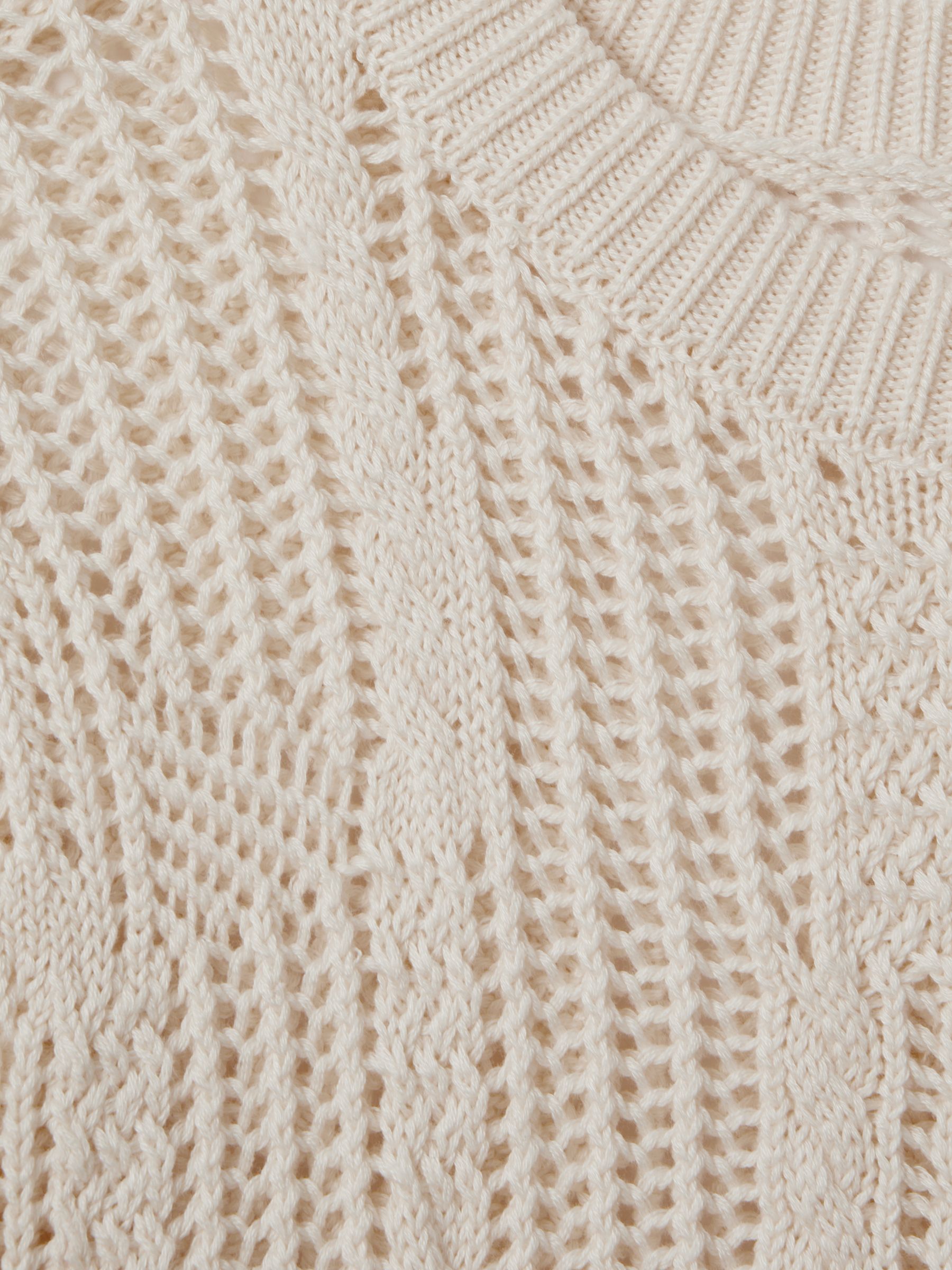 Cotton Blend Open Stitch Crew Neck Jumper in Ivory