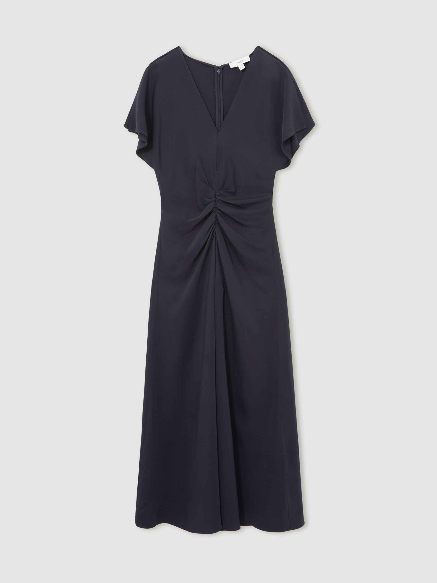 Ruched-Front Midi Dress in Navy