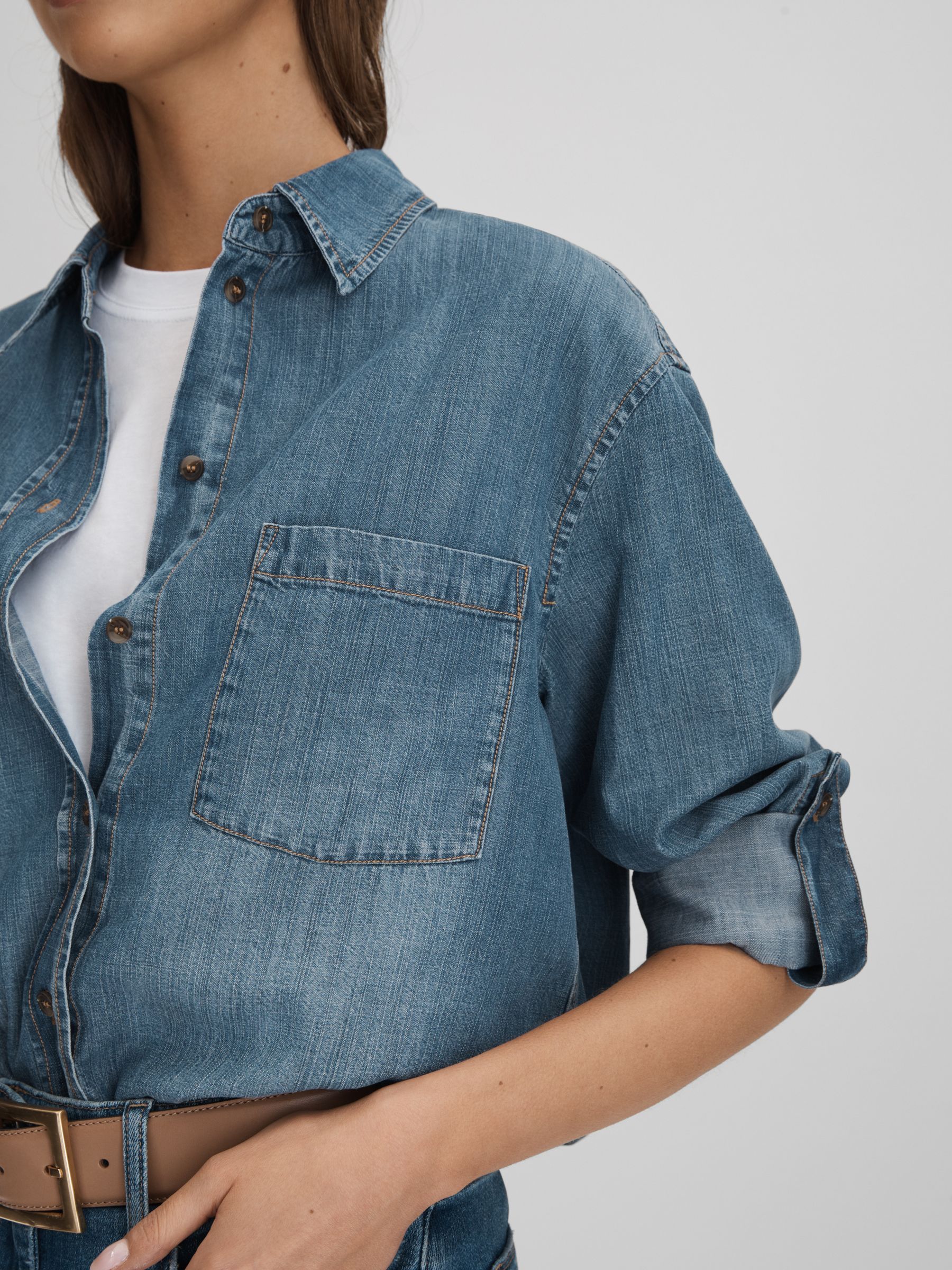 Denim Button-Through Shirt in Blue