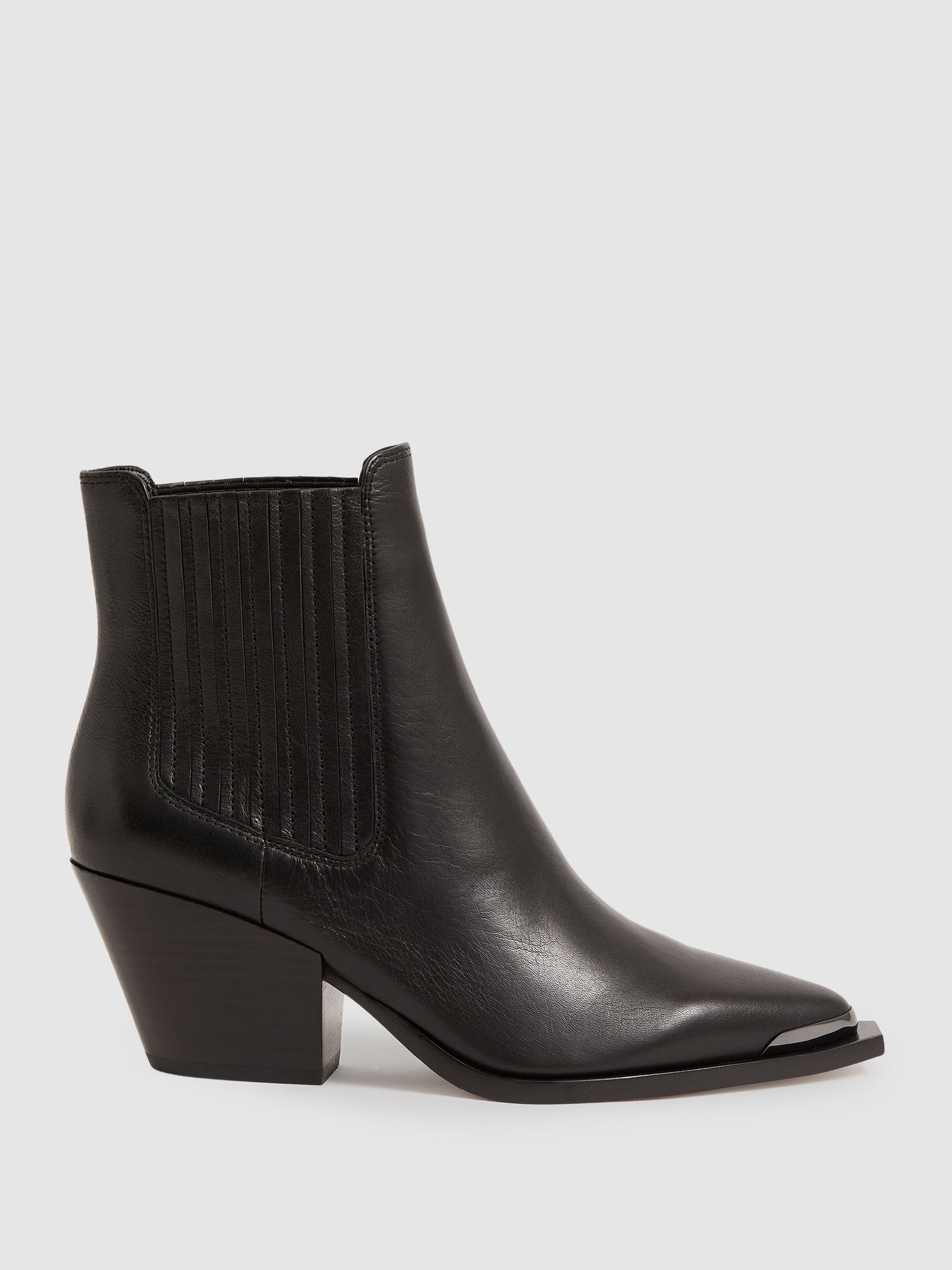 Paige Leather Block-Heel Ankle Boots in Black