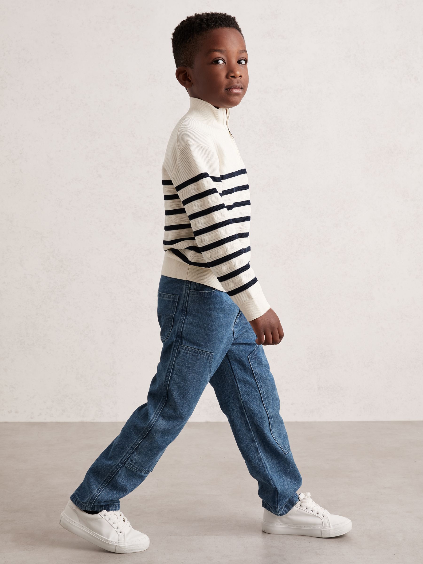 9-13 yrs Cotton-Blend Stripe Half-Zip Jumper in White