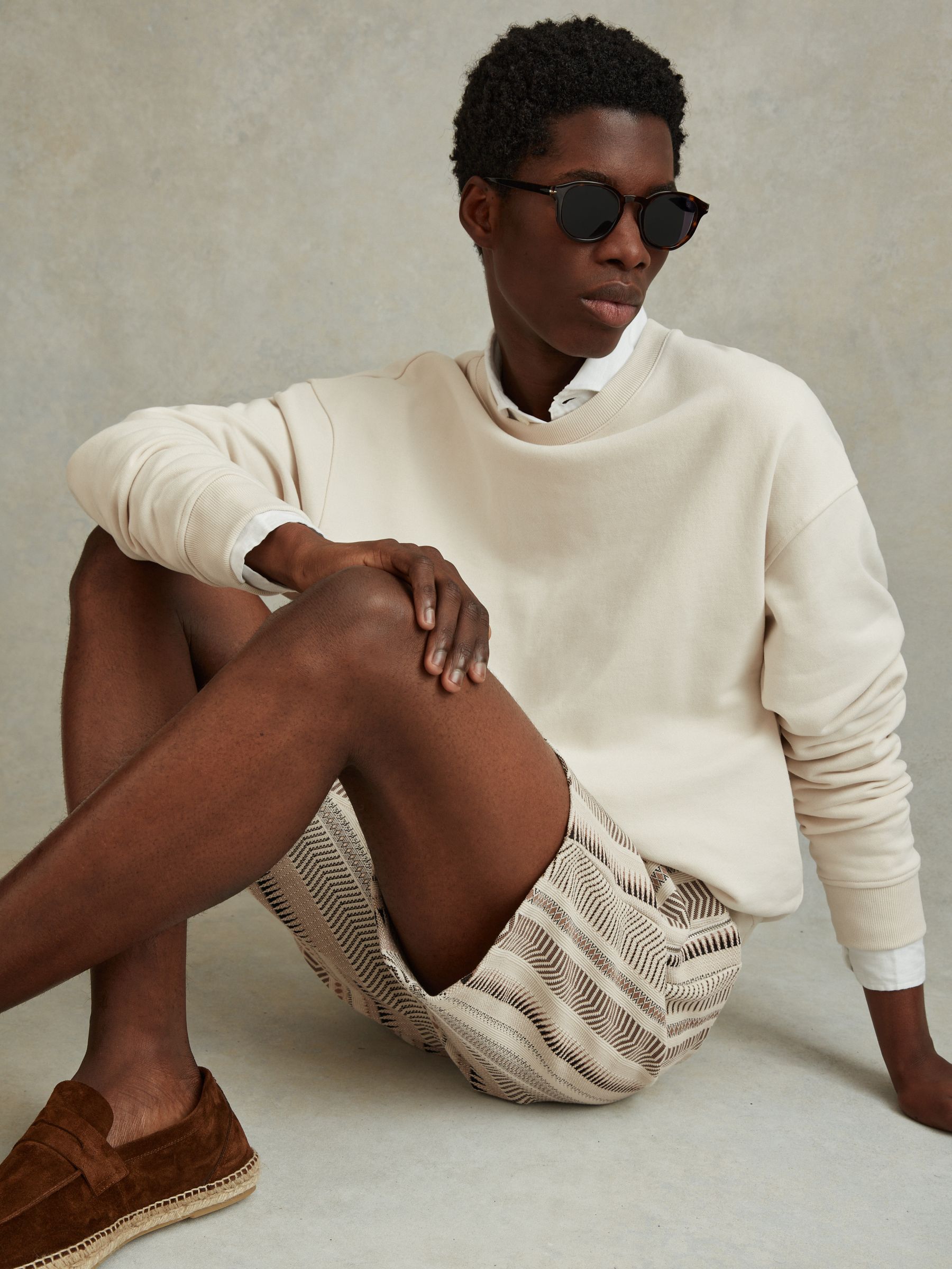 Jacquard Drawstring Shorts in Ecru Multi