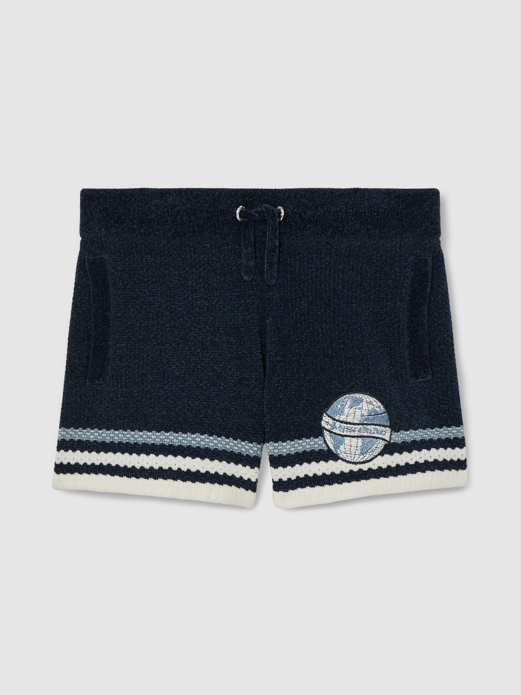 3-9 yrs Chenille Airlines Embroidery Shorts in Navy/Airforce Blue/White