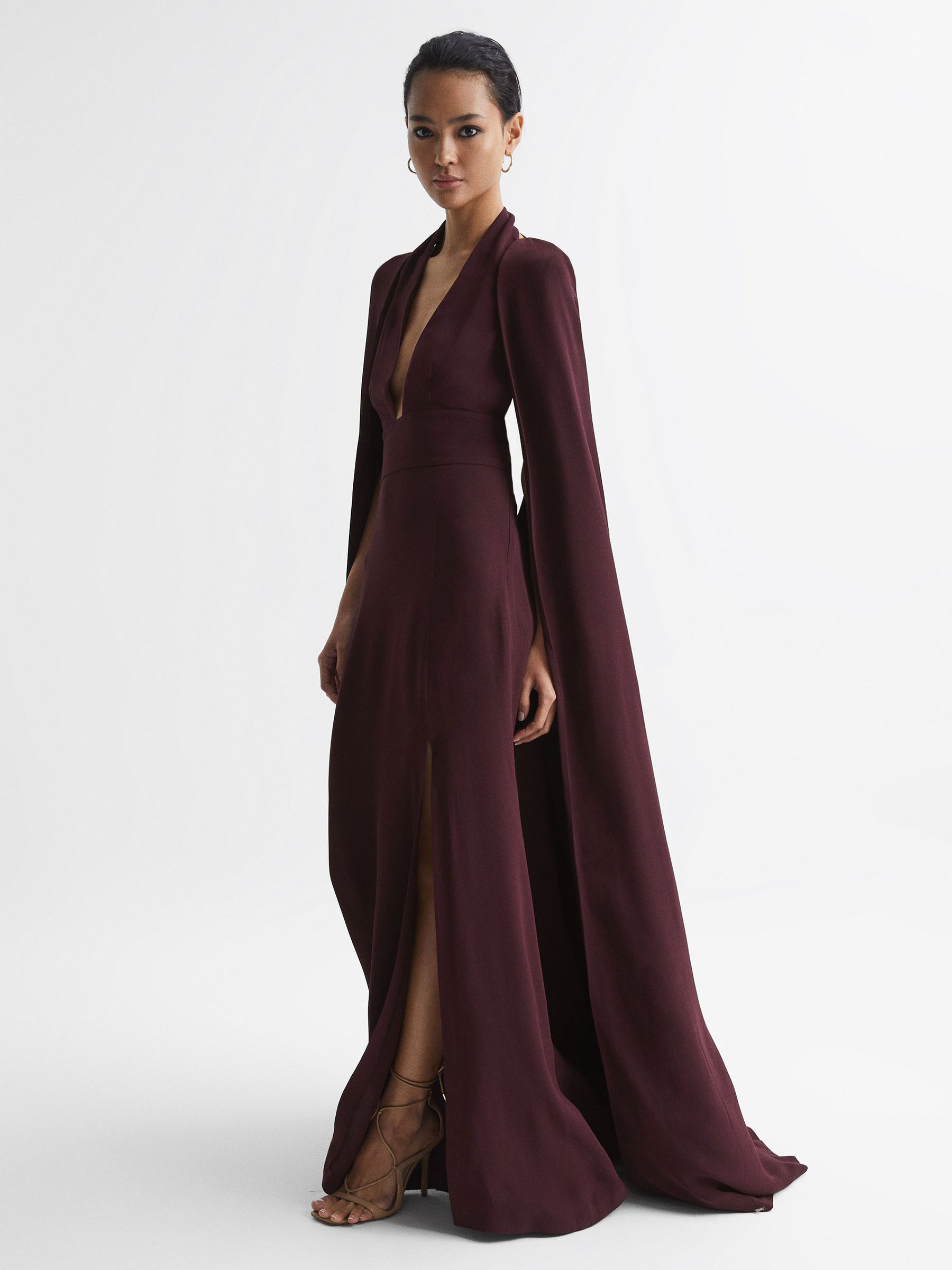Maxi Dress With Cape in Burgundy