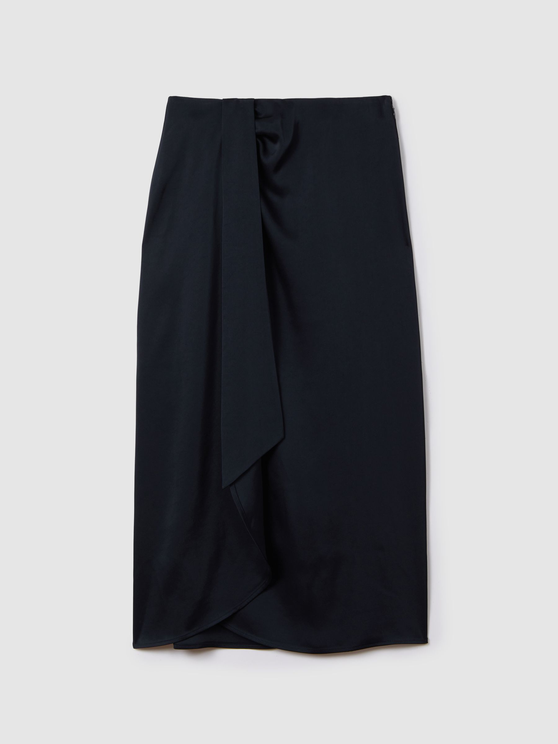 High Rise Wrap Midi Skirt in Navy