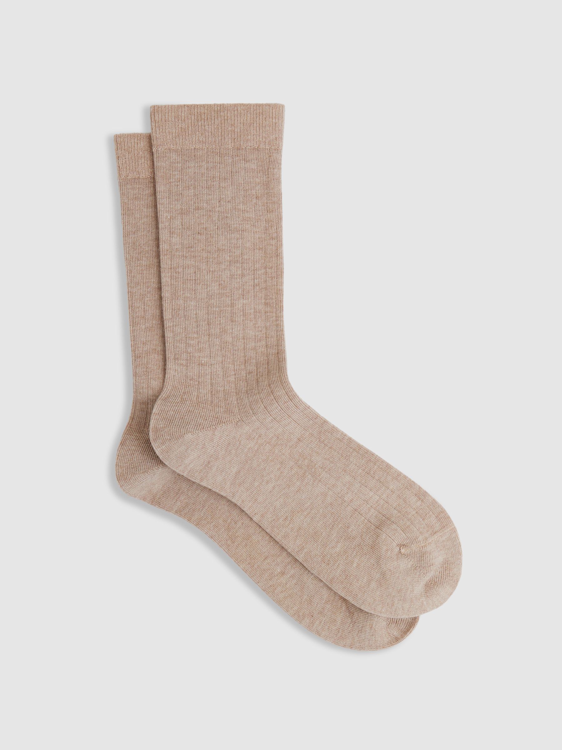 Cotton Blend Ribbed Loafer Socks in Oatmeal