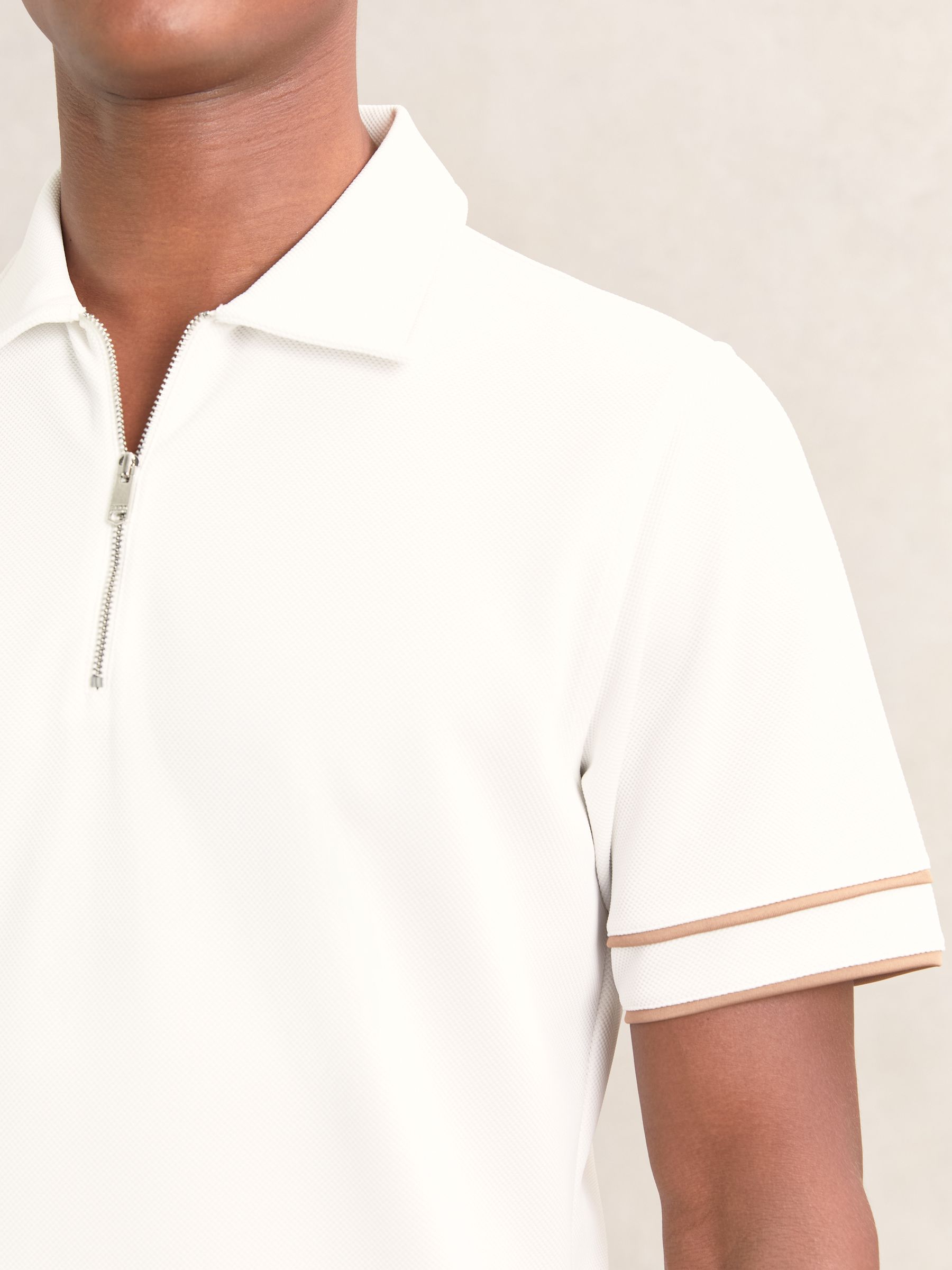 Textured Half-Zip Tipped Polo Shirt in White