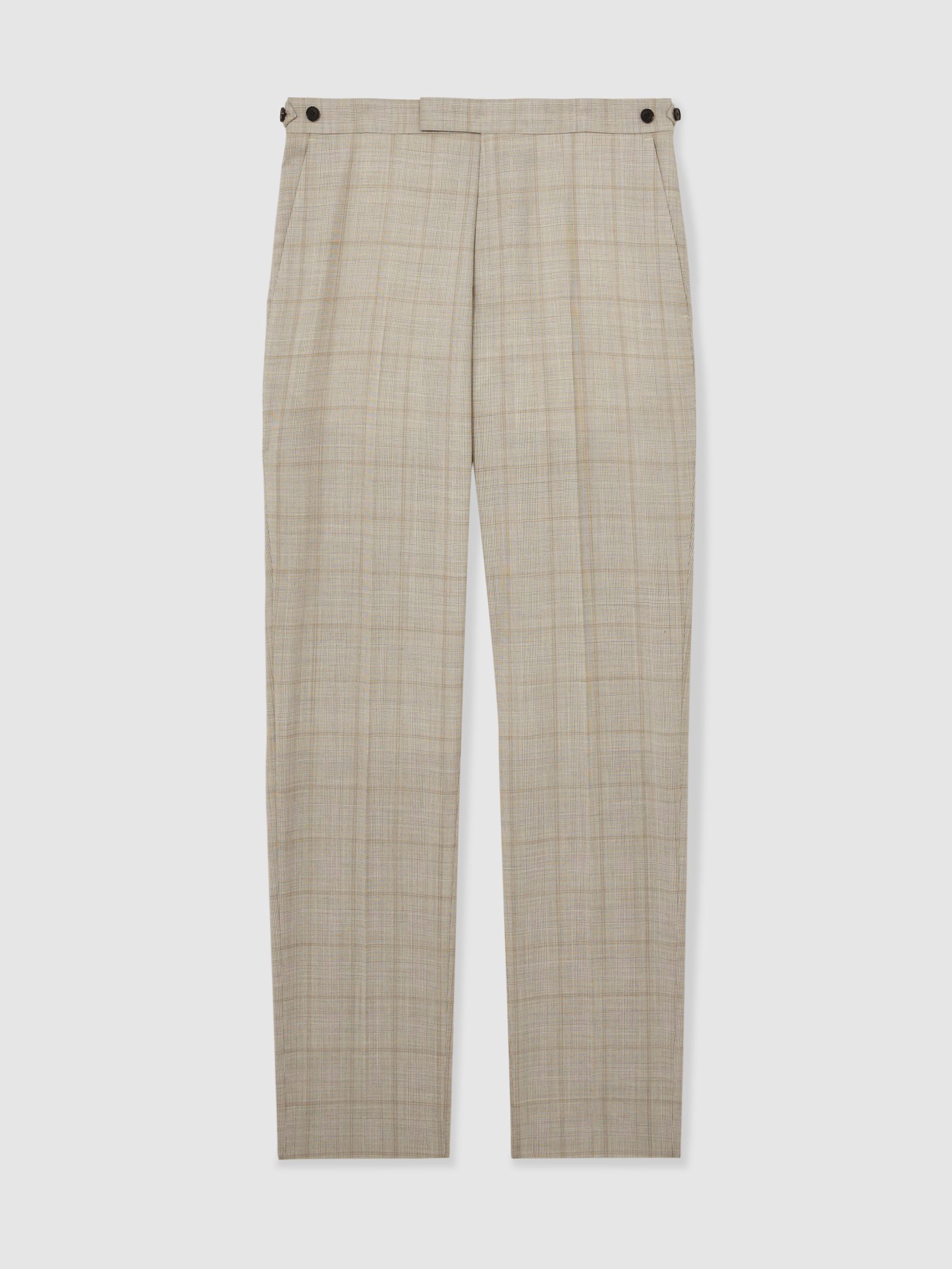 Slim-Fit Wool Check Suit Trousers in Oatmeal Brown