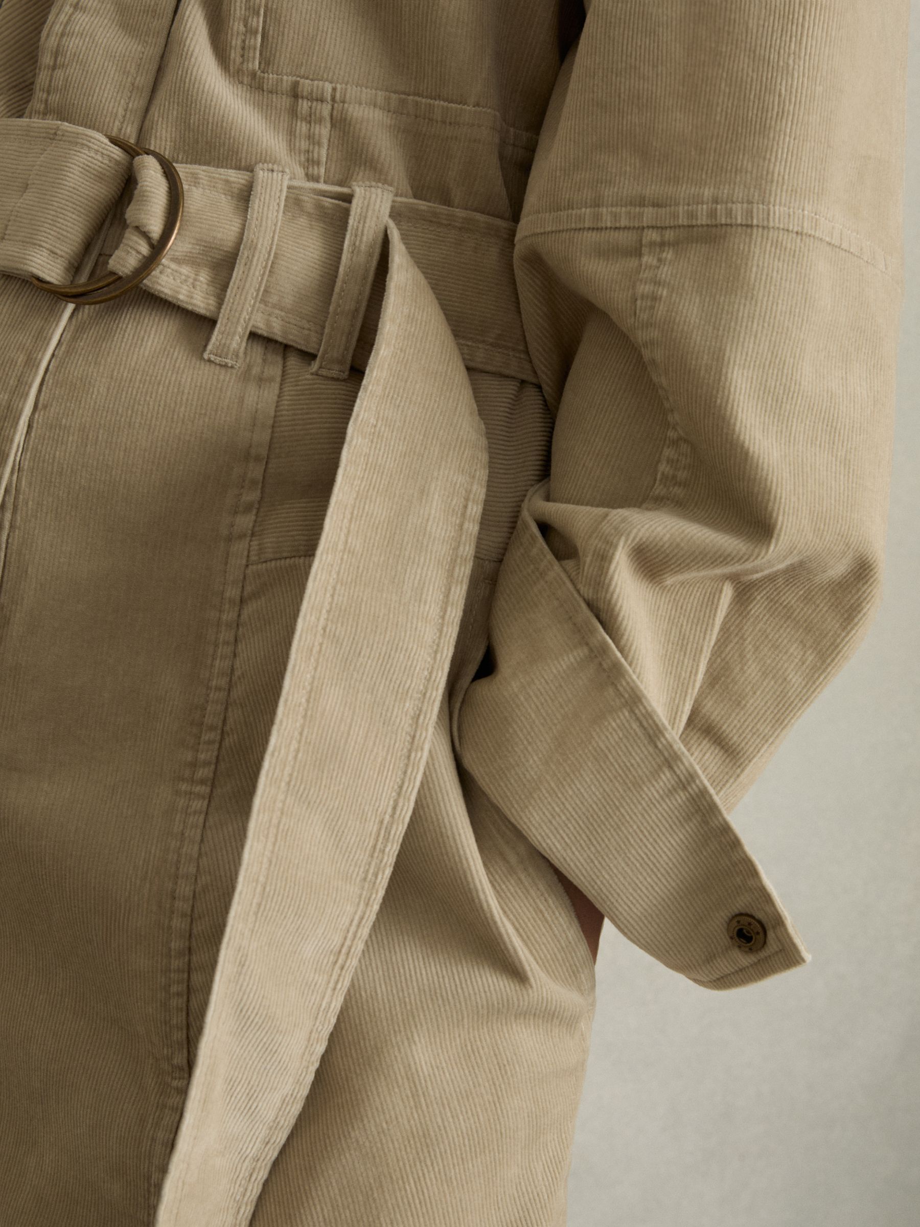 Cotton Corduroy Tapered Jumpsuit With Stretch in Neutral