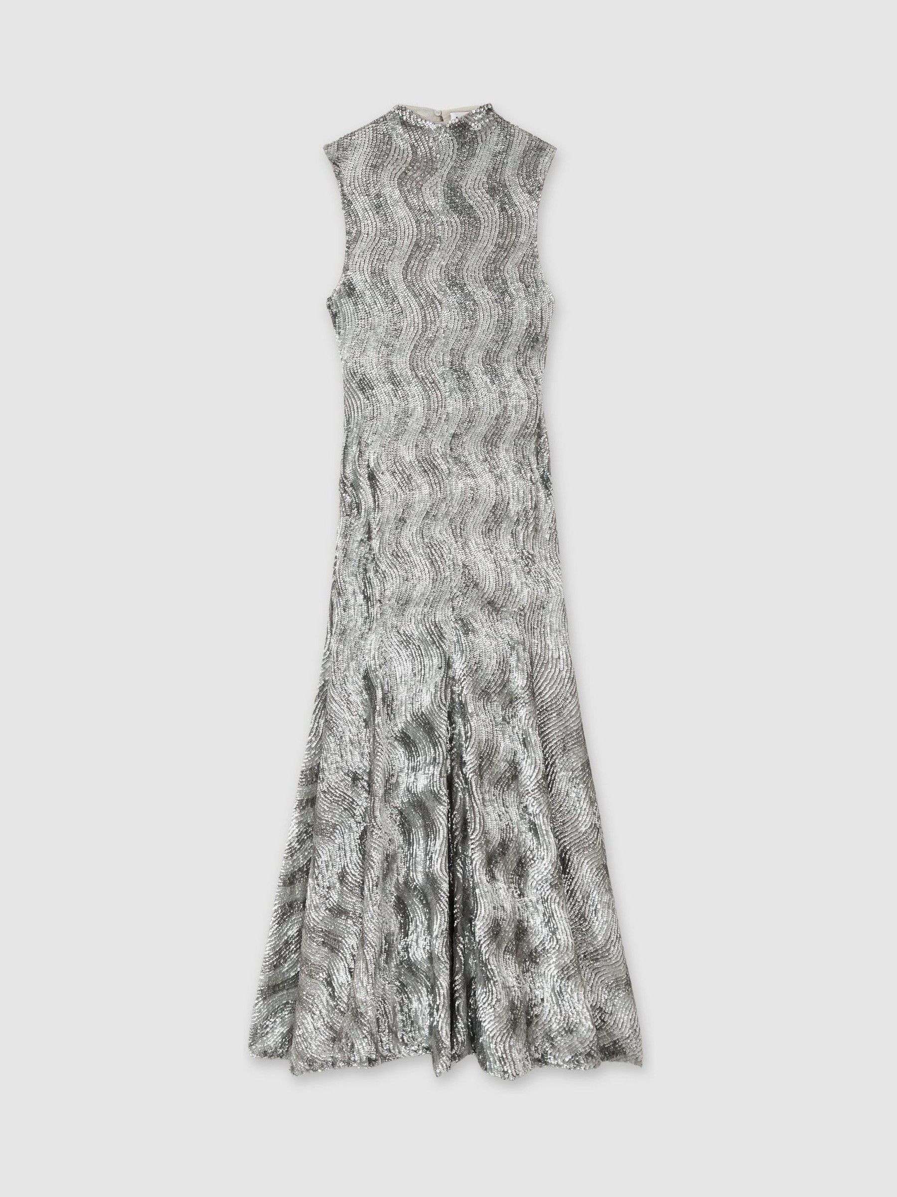 ILTA Keyhole-Back Sequinned Maxi Dress in Silver