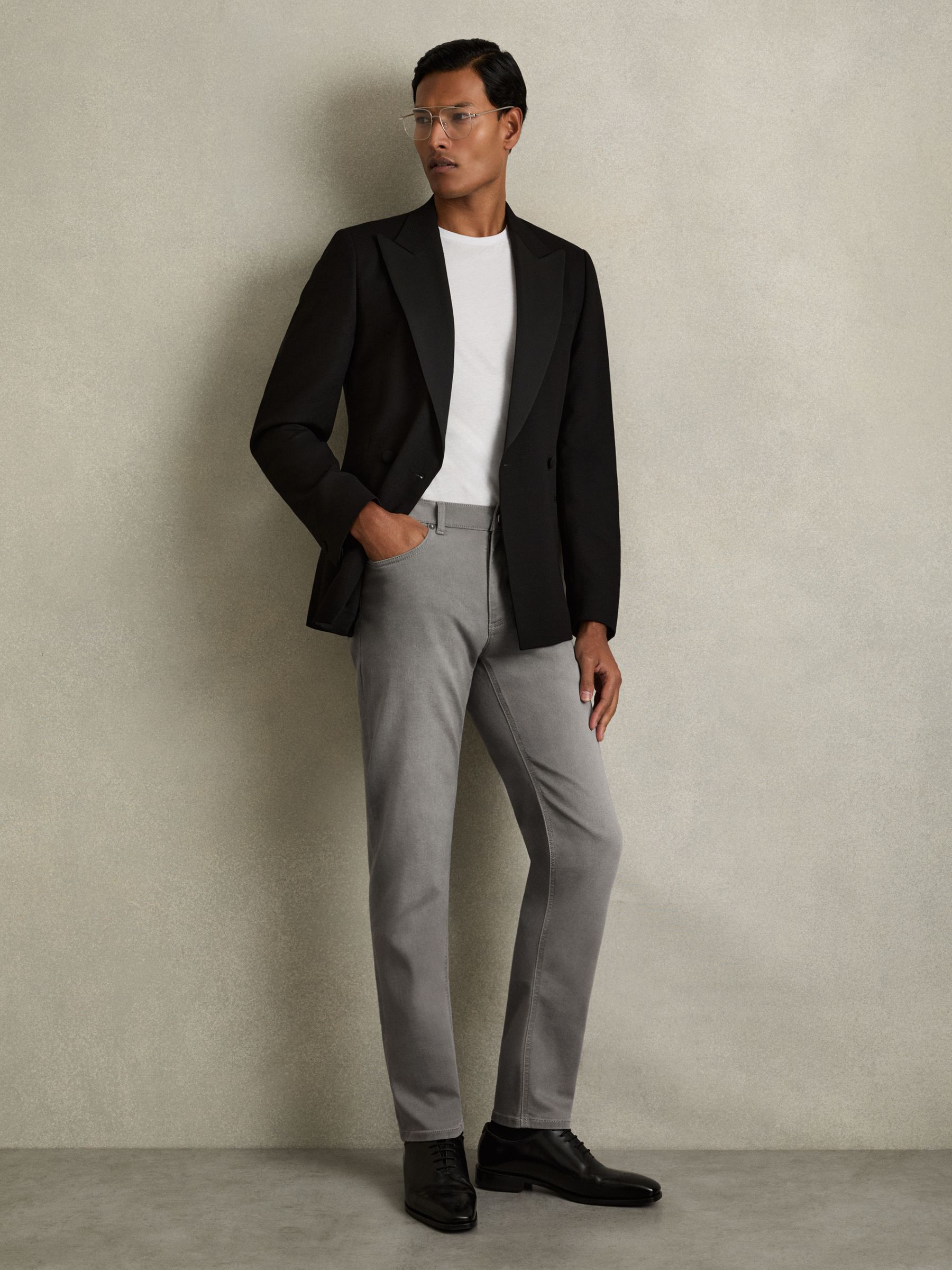 Cotton-Stretch Slim-Fit Jeans in Light Washed Grey