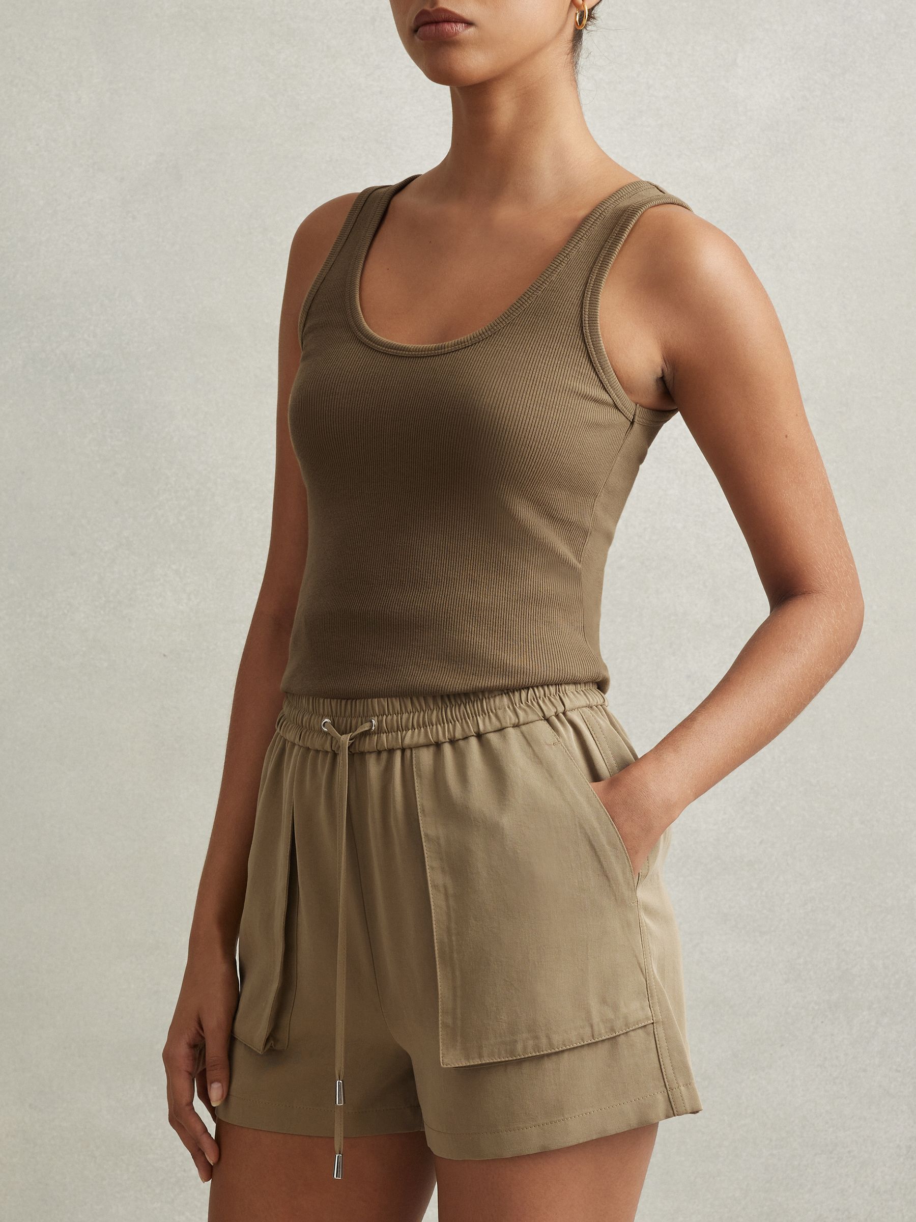 Drawstring Shorts with TENCEL? Fibers in Khaki