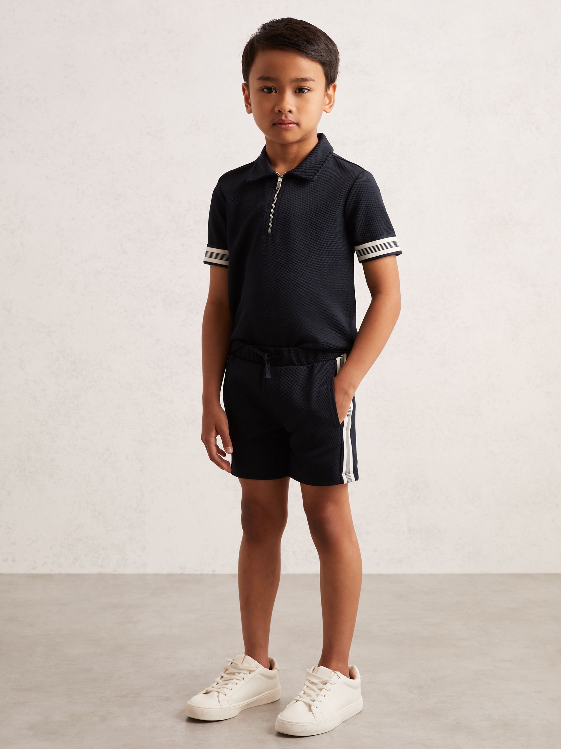 3-9 yrs Side Stripe Textured Shorts in Navy Blue