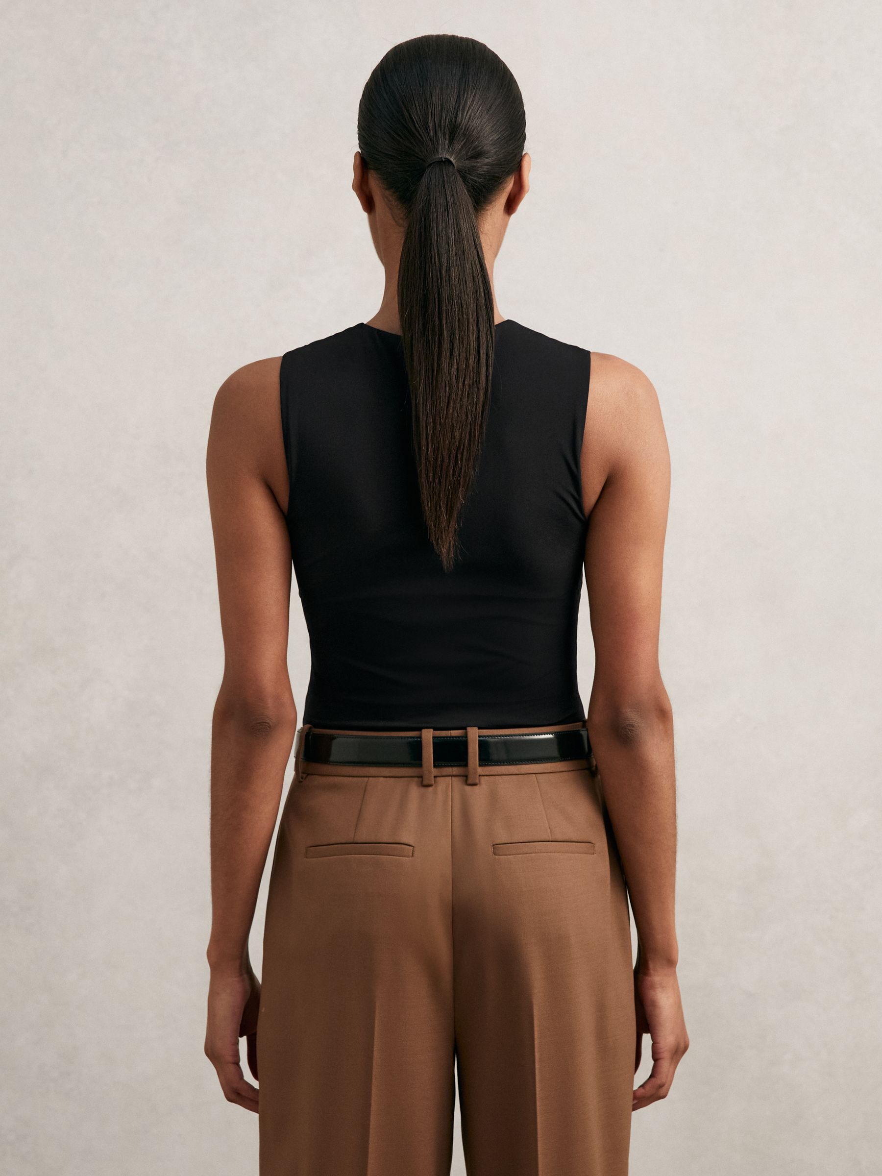 V-Neck Sleeveless Bodysuit in Black