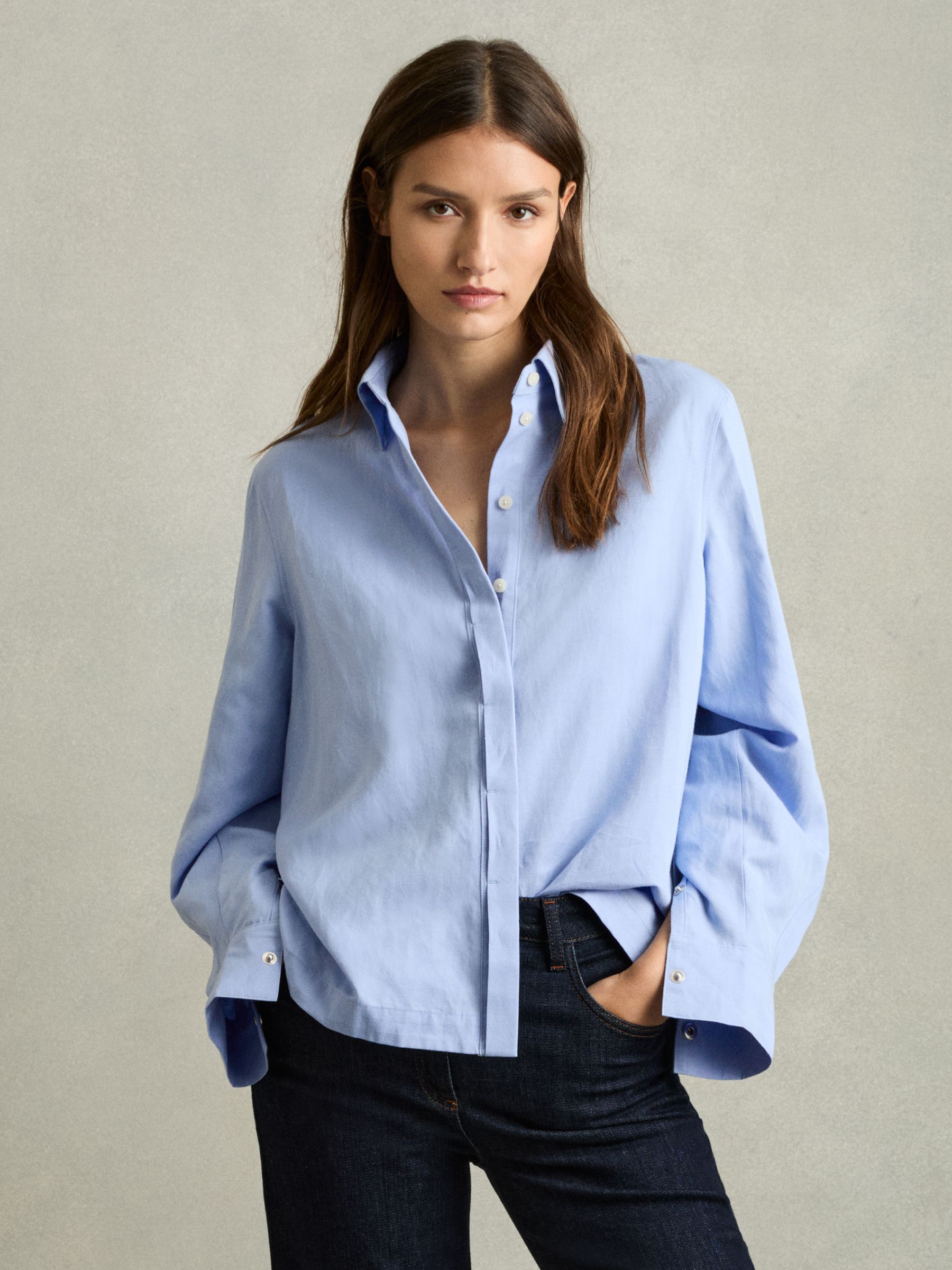 Lyocell-Blend Press-Stud Back Shirt in Blue