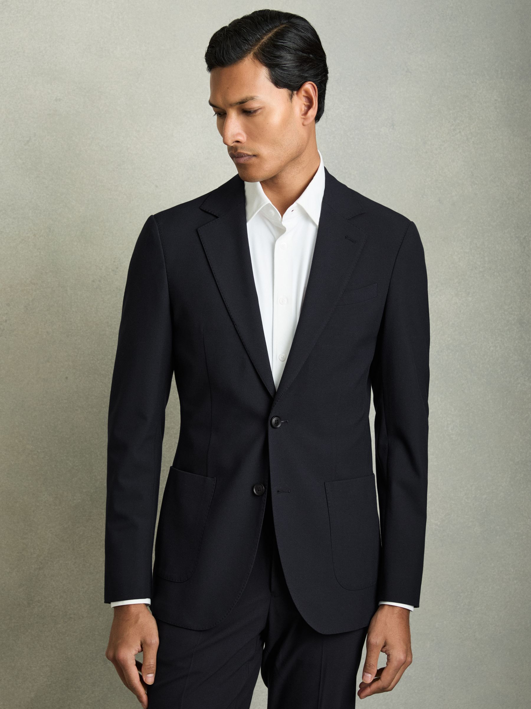 Single-Breasted Stretch Suit Blazer Slim-Fit in Navy