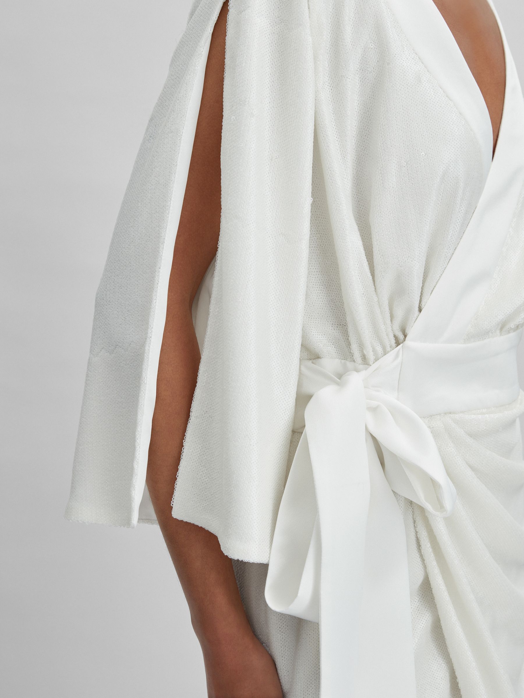 Halston Sequin Side Tie Mini Dress in Chalk