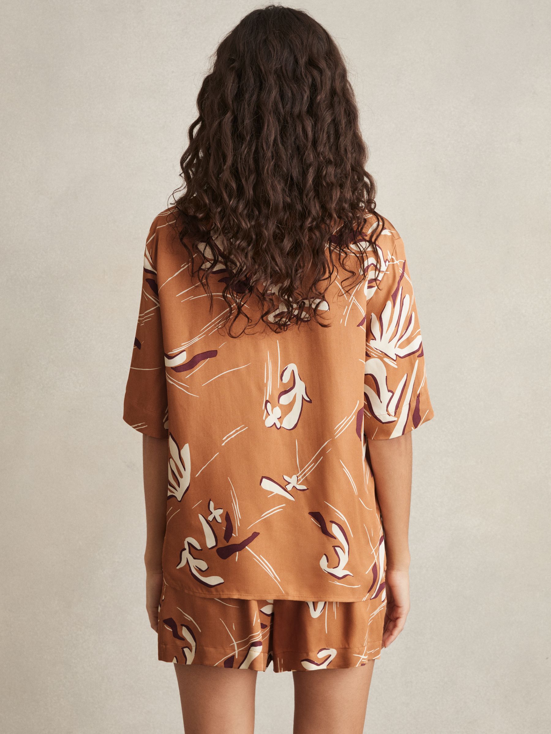 Printed Cuban-Collar Shirt in Rust