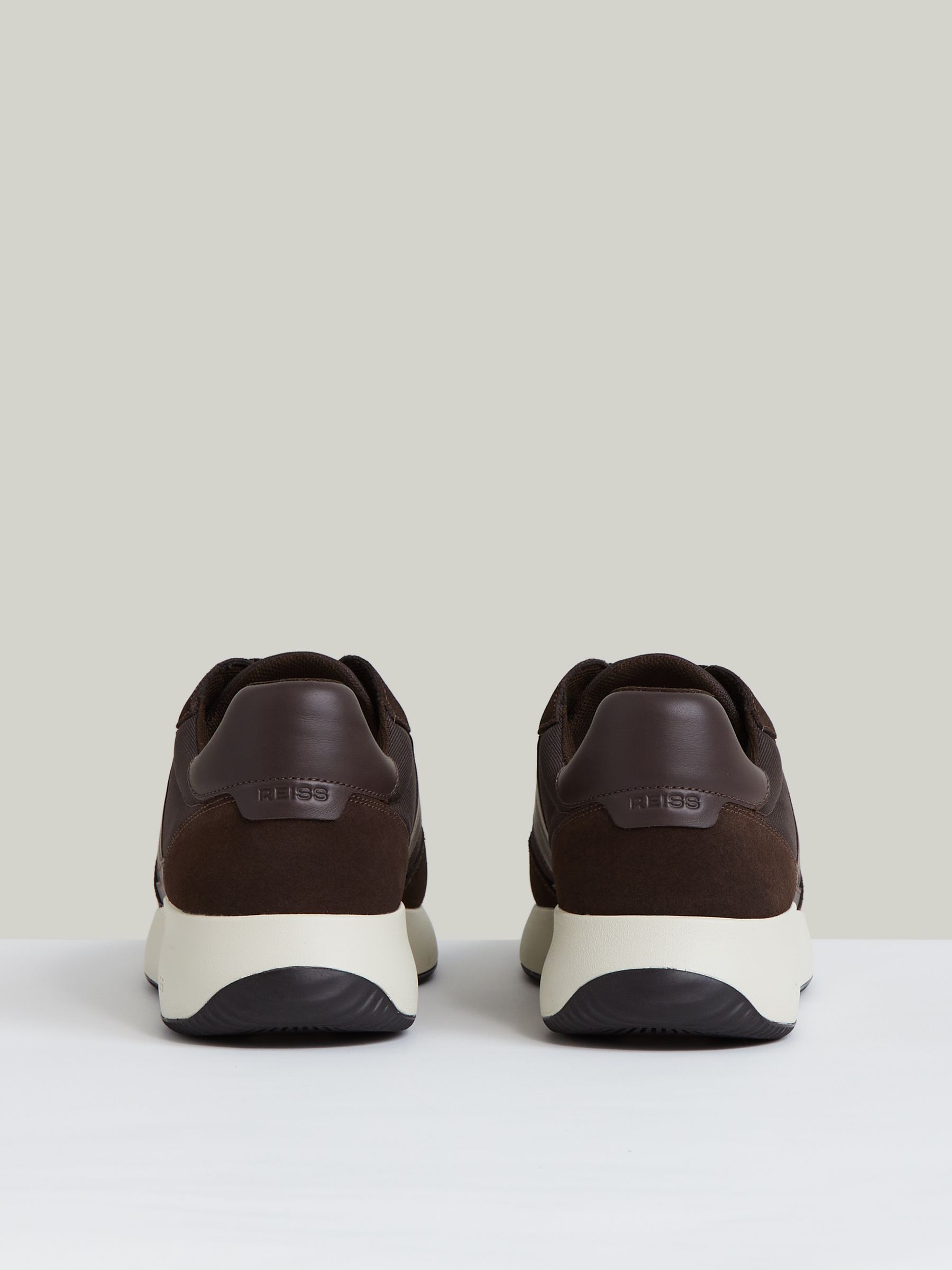 Bonded-Leather Suede Running Trainers in Chocolate Brown