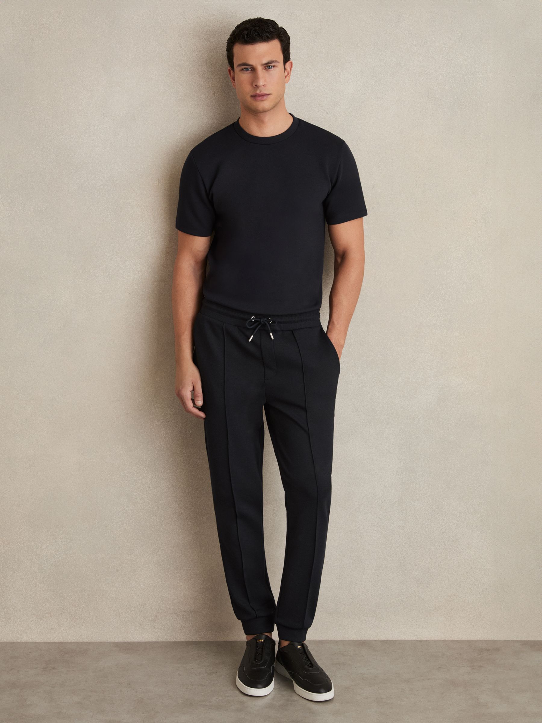 Stretch Jersey Tailored Joggers in Navy Blue