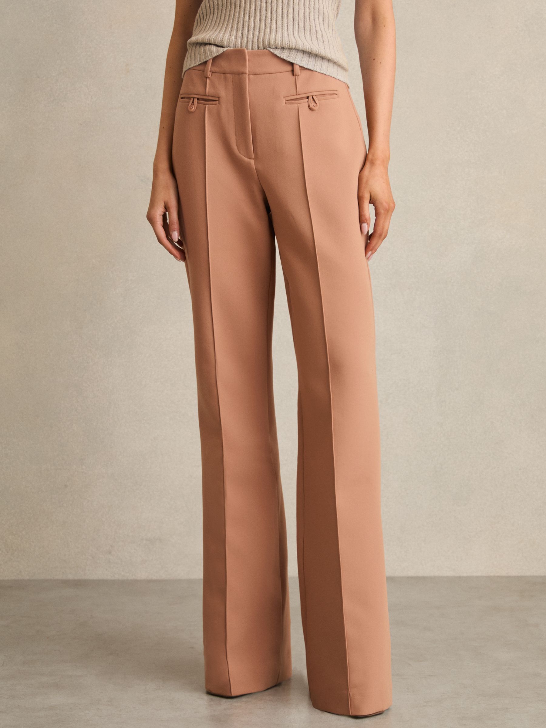 Petite Welt Pocket Flared Trousers in Tan