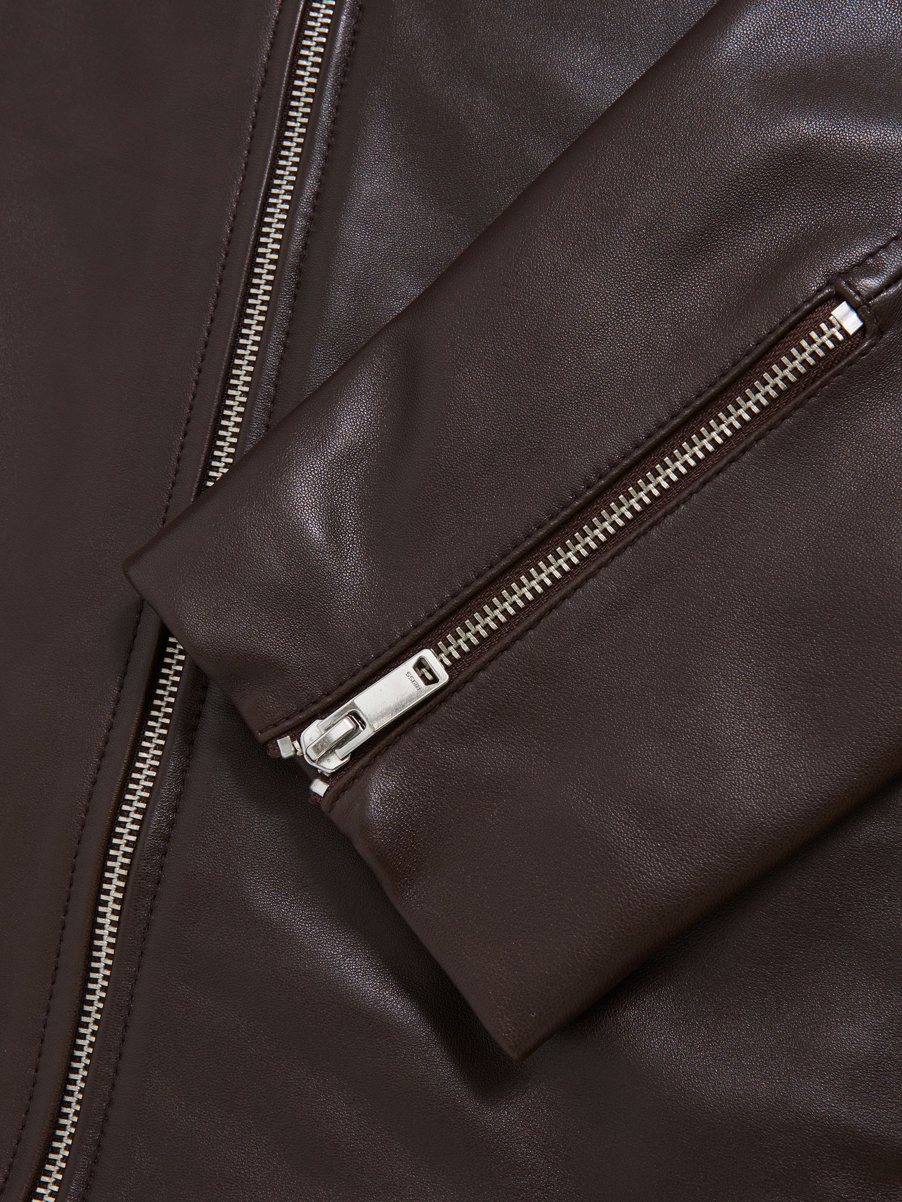 Longline Leather Jacket in Chocolate Brown