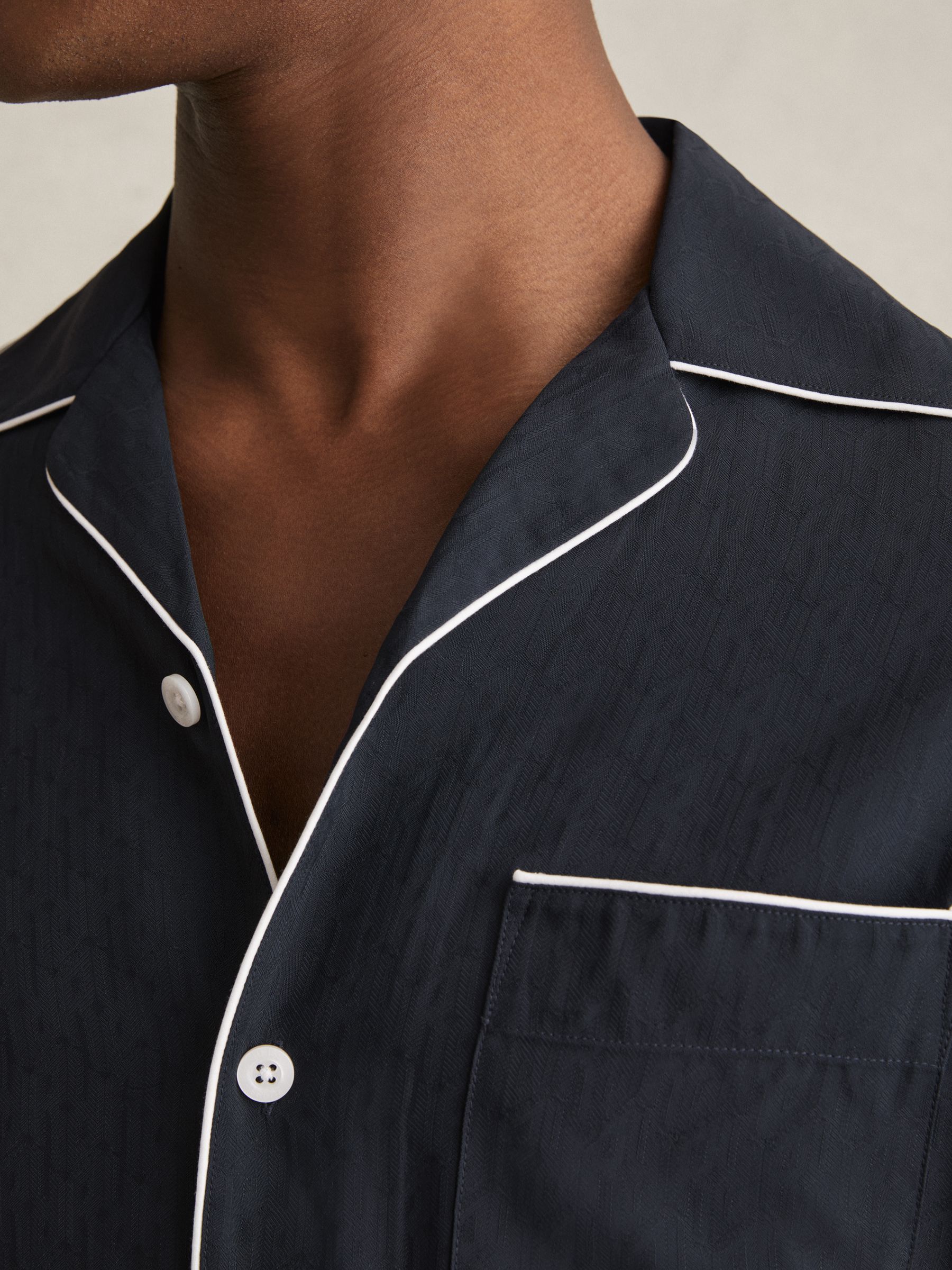 Cuban Collar Shirt with Piping Detail Shirt in Navy