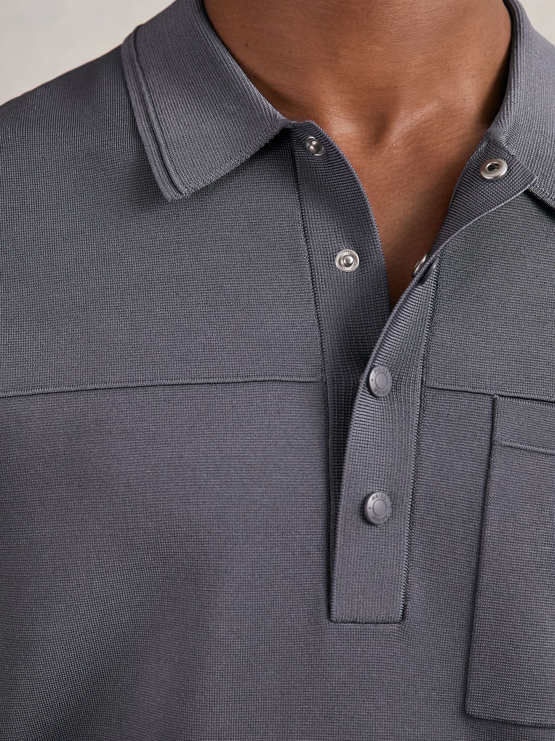 Press-Stud Seam-Detail Polo Shirt in Airforce Blue