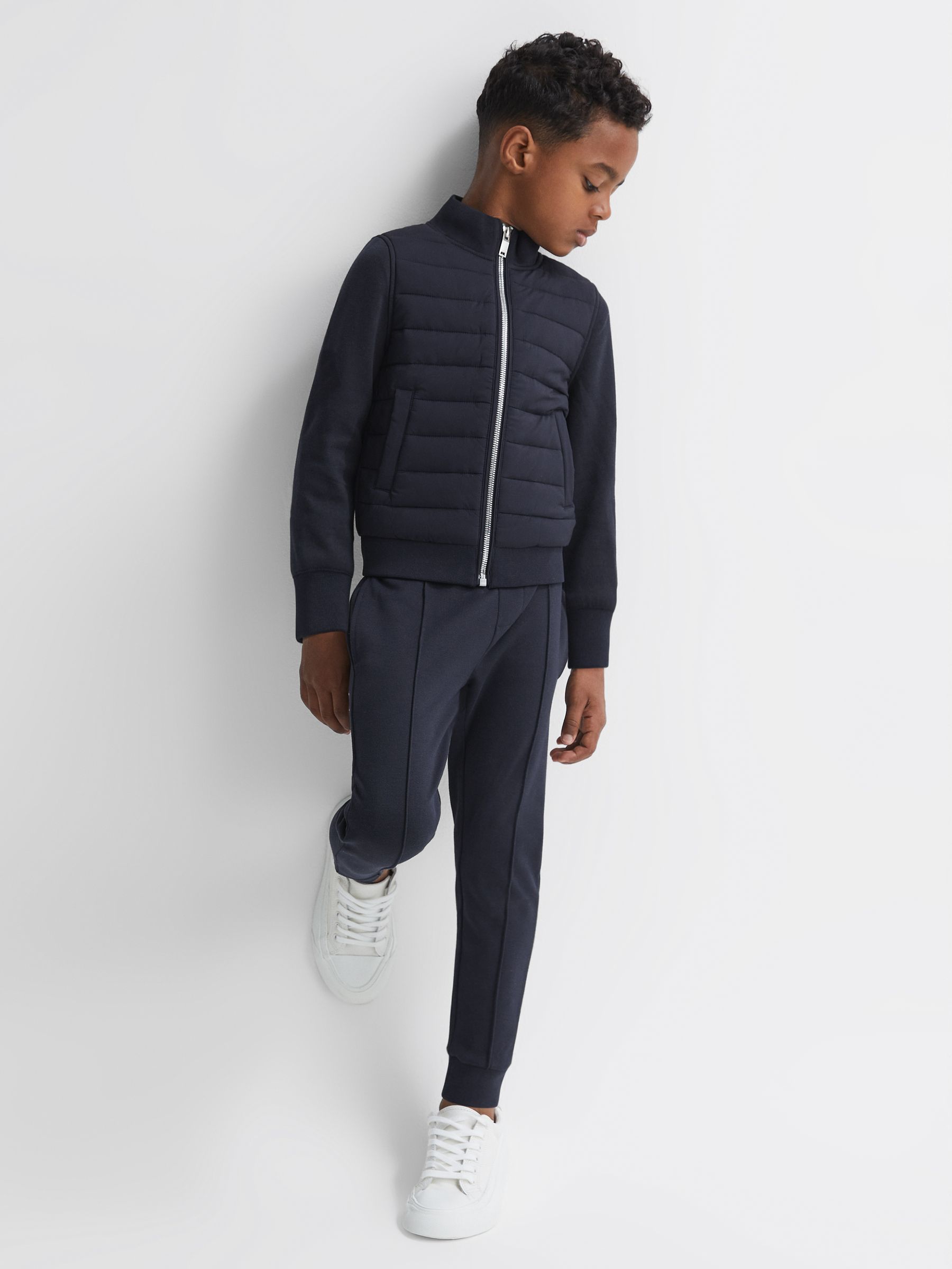3-9 yrs Funnel Neck Quilted Hybrid Jacket in Navy